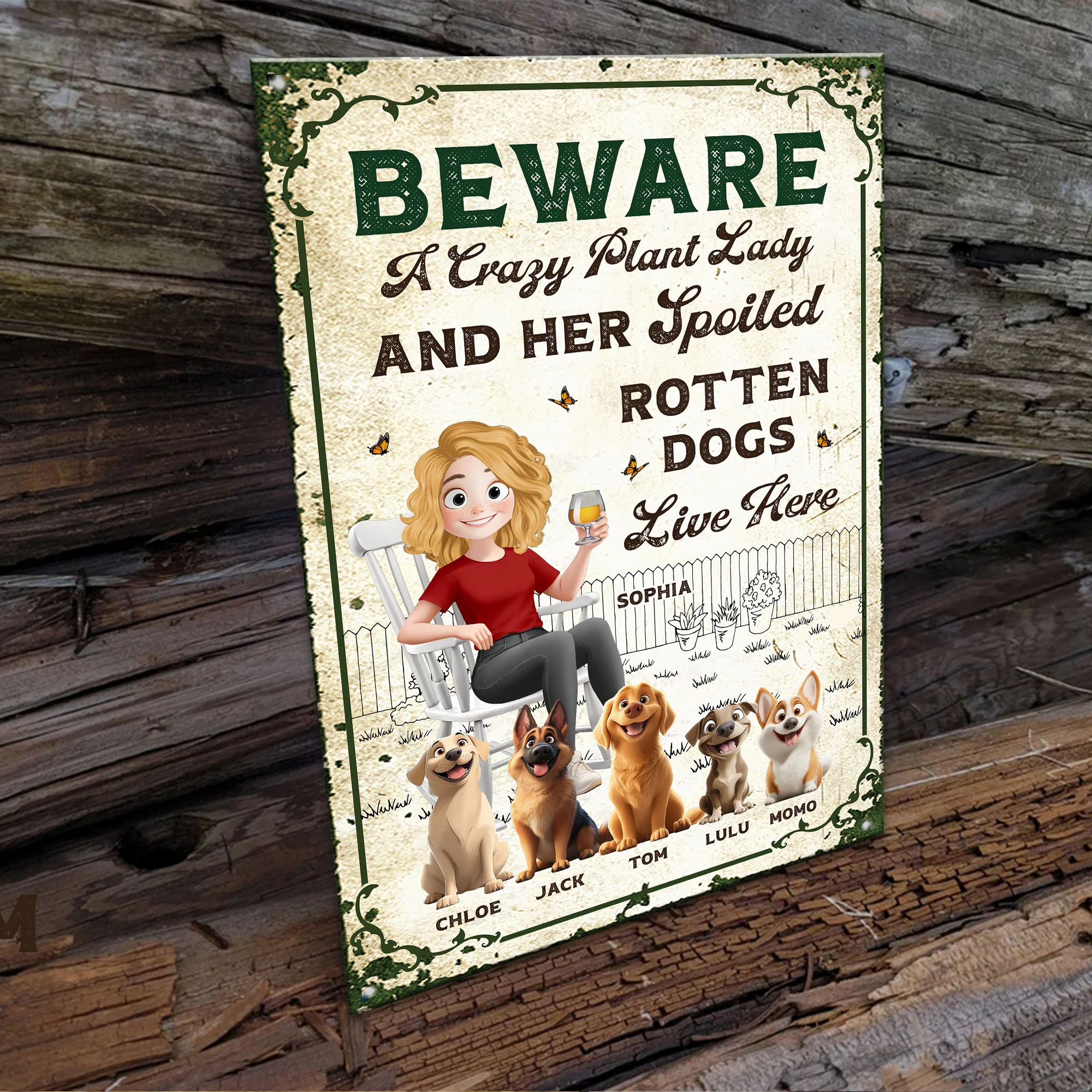 Beware A Crazy Plant Lady - Personalized Metal Sign - Image 3