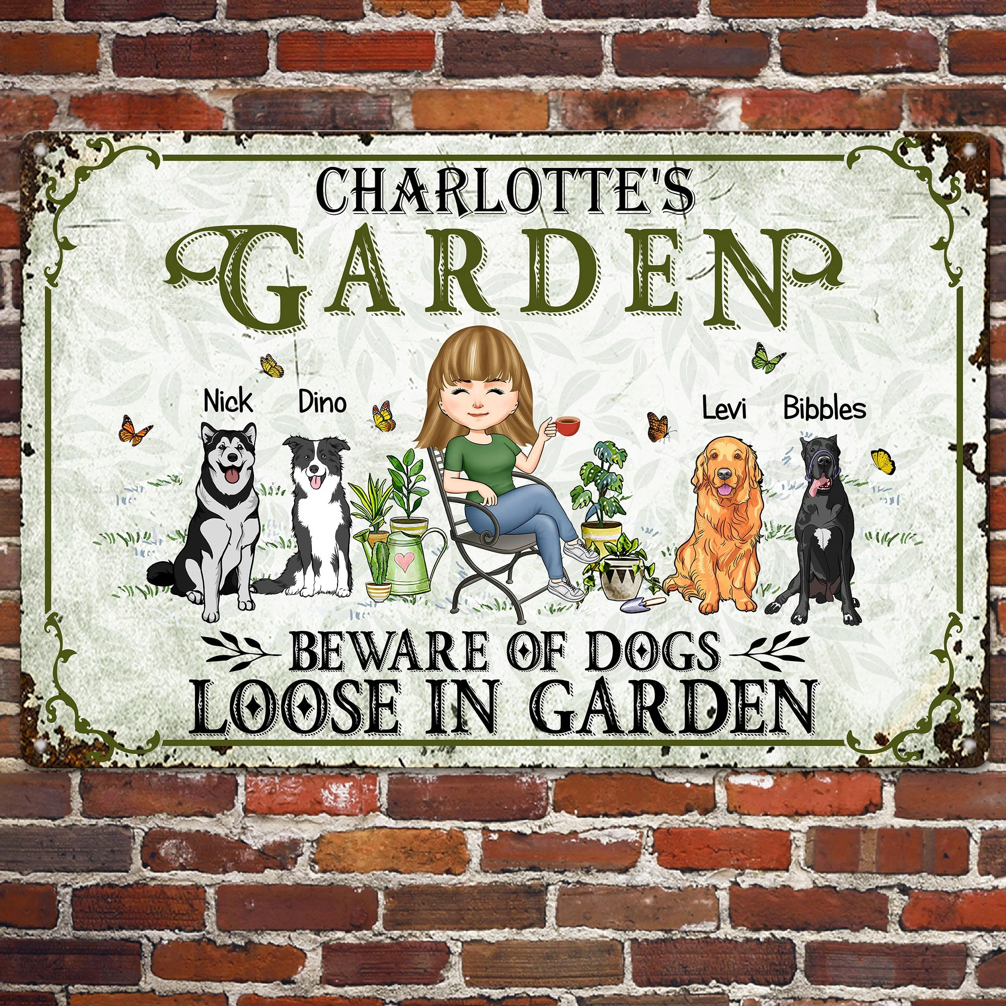 Beware Of Dogs Loose In Garden - Personalized Metal Sign - Image 2