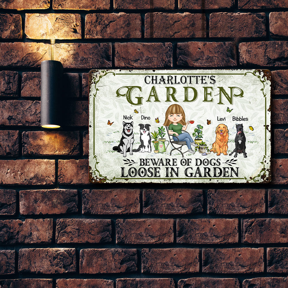 Beware Of Dogs Loose In Garden - Personalized Metal Sign - Image 3