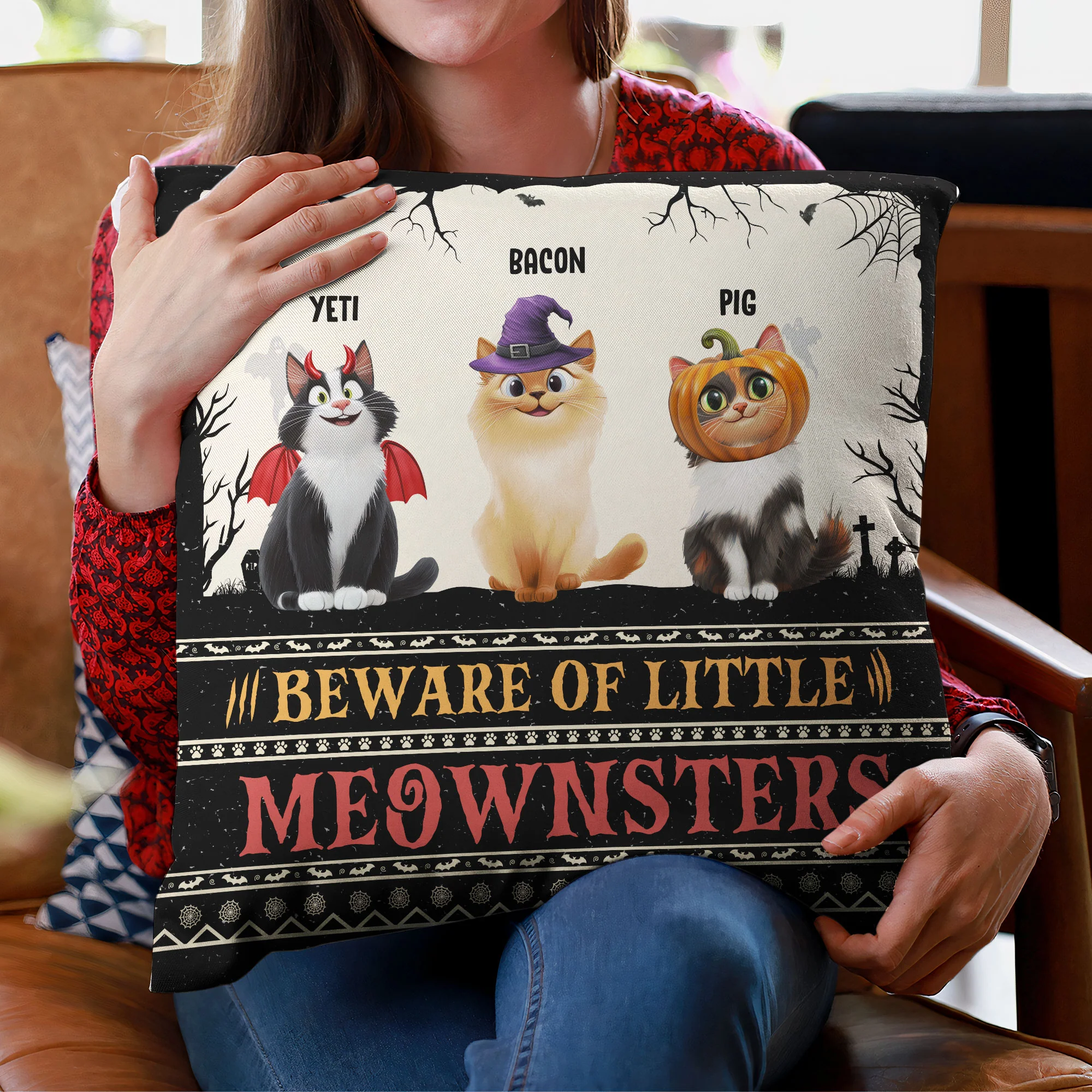 Beware Of Little Meownsters Custom Pets New Version - Personalized Pillow - Image 2