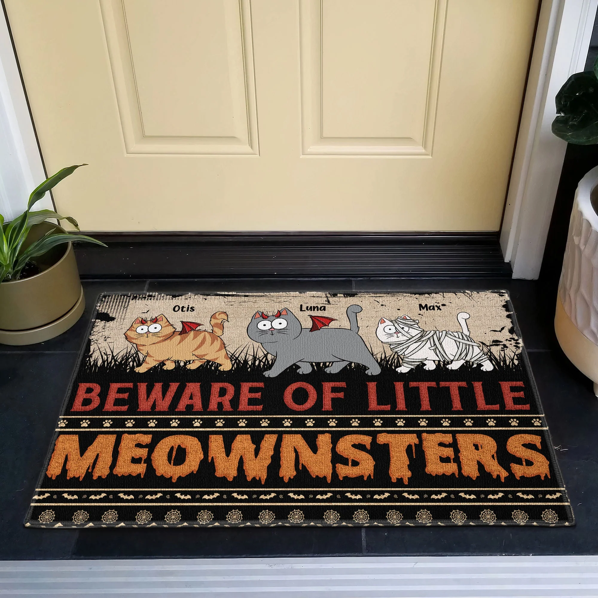 Beware Of Little Meownsters Halloween Cats - Personalized Doormat - Image 2