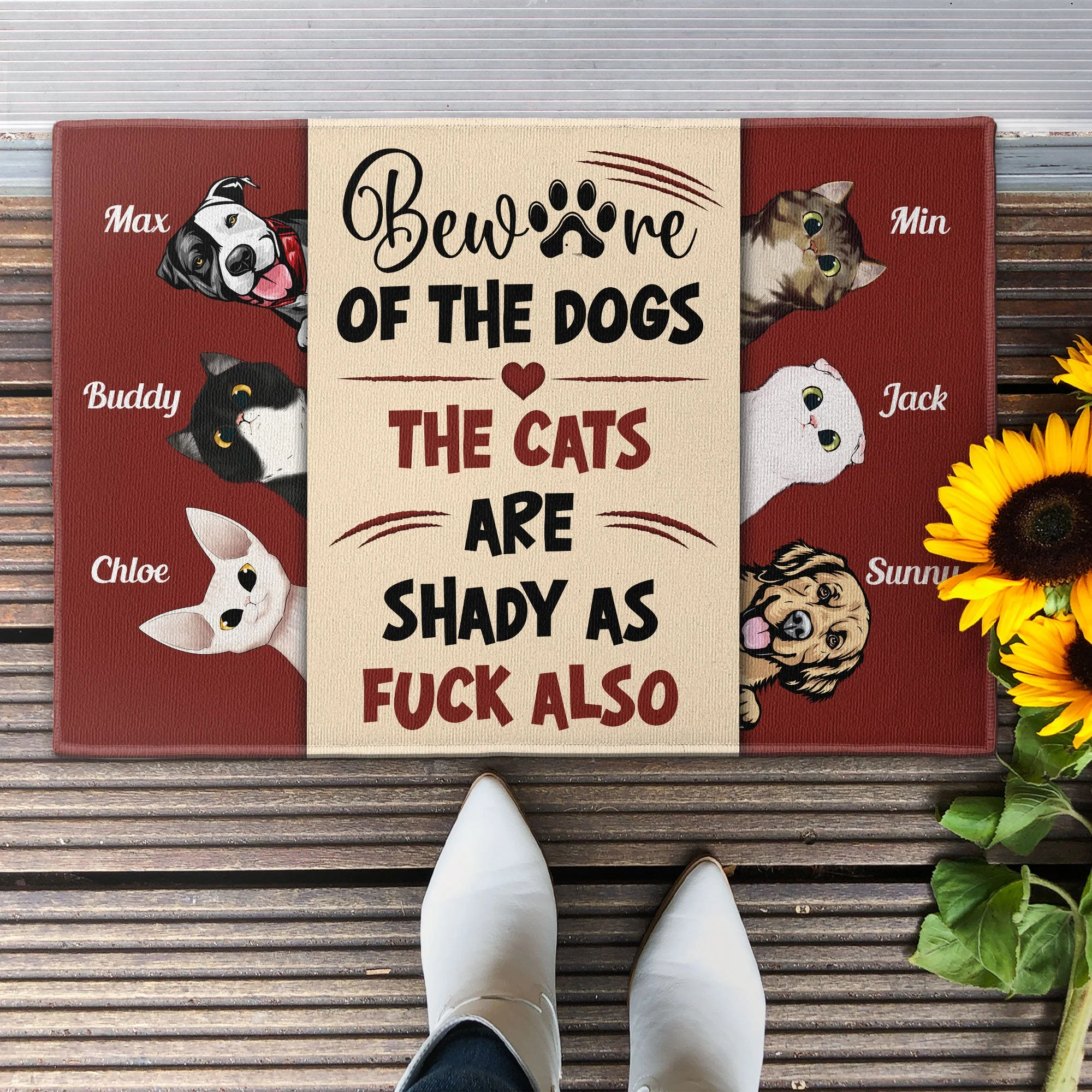 Beware Of The Dog, The Cat Is Shady - Personalized Doormat - Birthday Gift For Pet Owners, Cat Lovers, Dog Lovers - Image 2