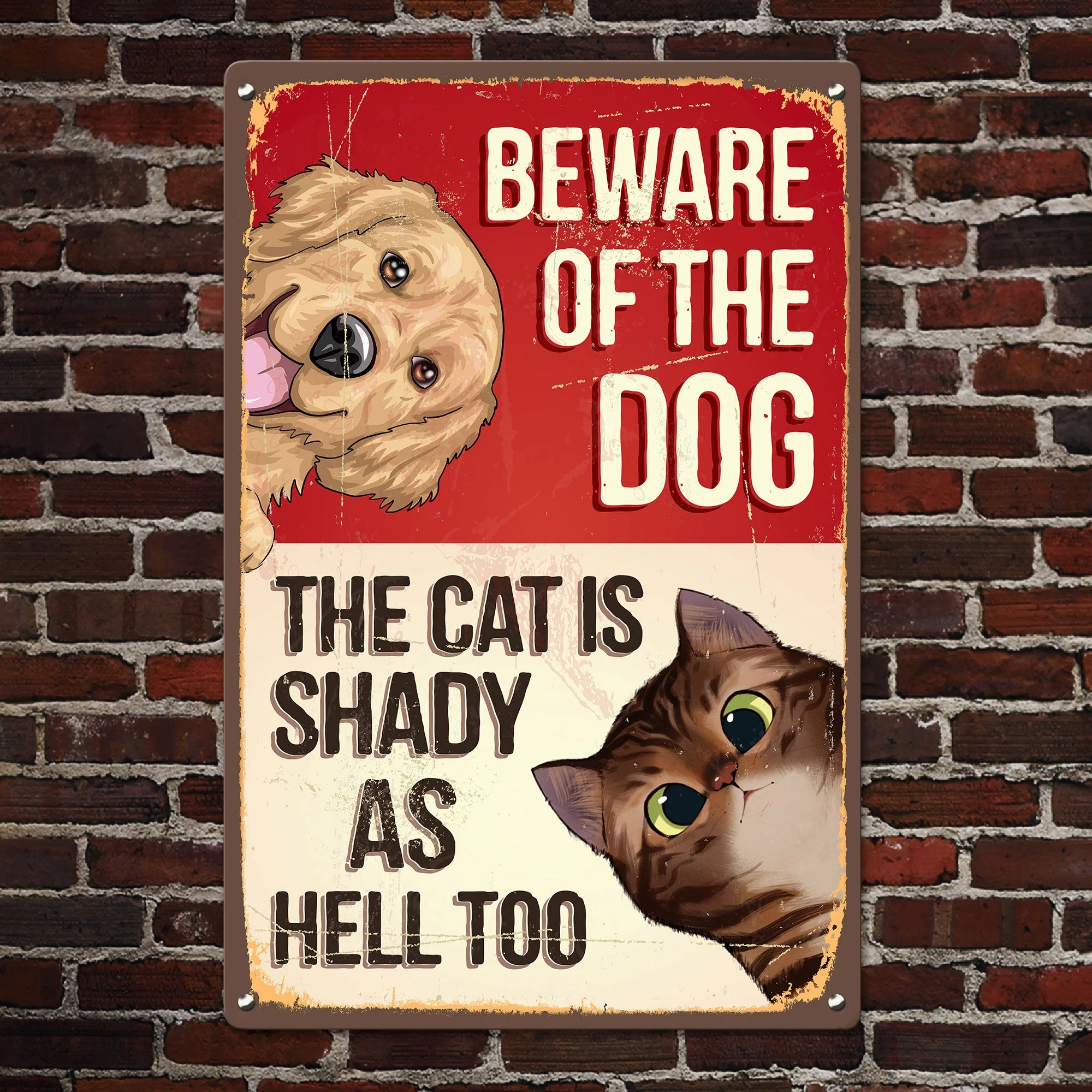 Beware Of The Dog, The Cat Is Shady - Personalized Metal Sign - Image 2