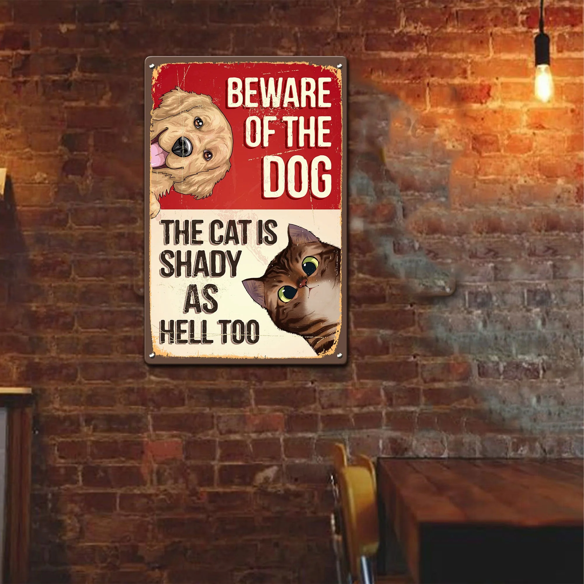 Beware Of The Dog, The Cat Is Shady - Personalized Metal Sign - Image 3