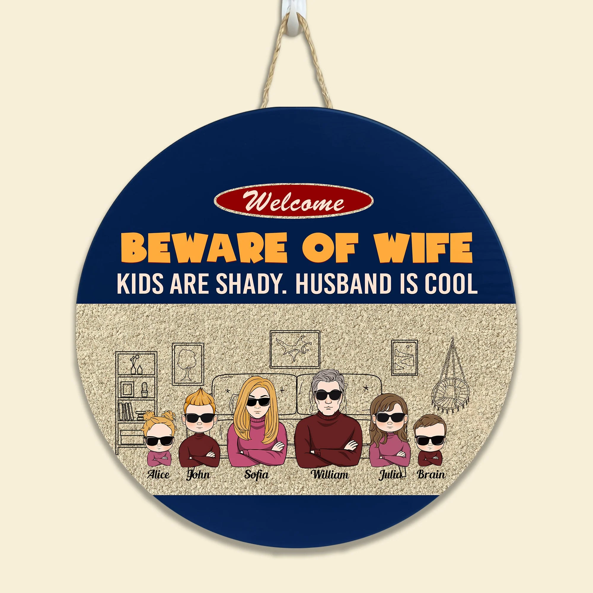 Beware Of Wife Kids Are Shady Husband Is Cool - Personalized Wood Wreath - Image 2