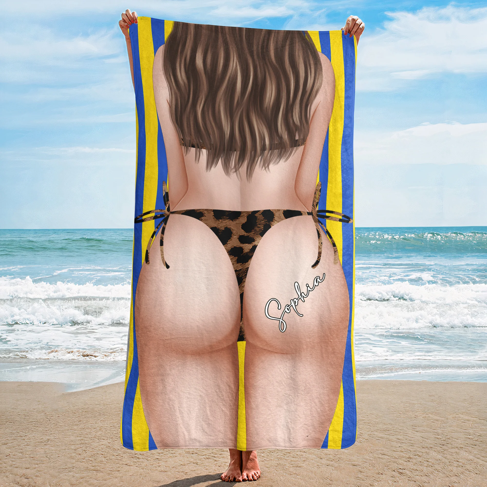 Big B*tt Funny Gift For Girls - Personalized Beach Towel - Image 2