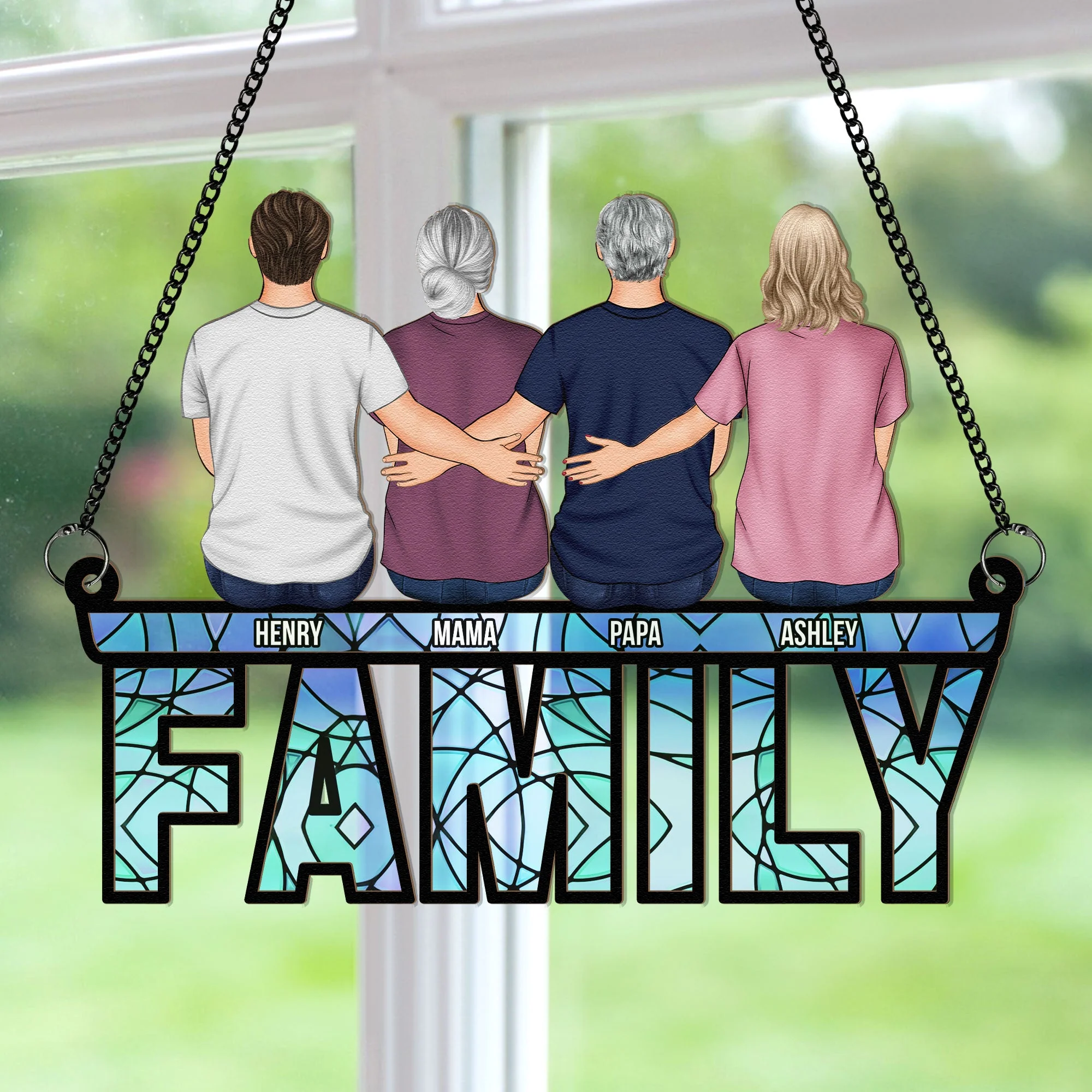 Big Family Sitting Together - Personalized Window Hanging Suncatcher Ornament - Image 3