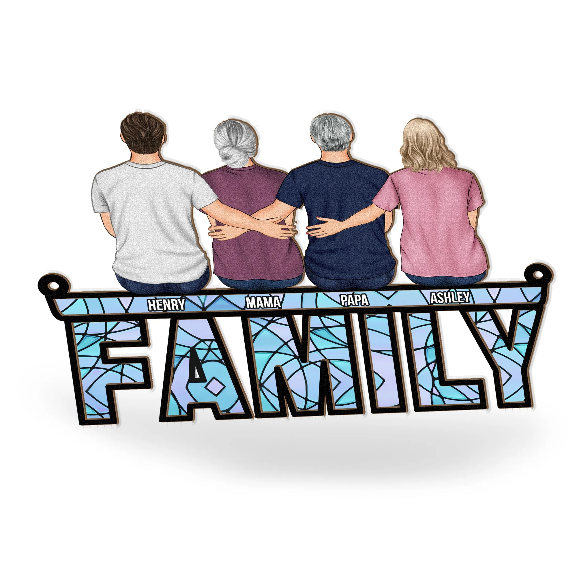 Big Family Sitting Together - Personalized Window Hanging Suncatcher Ornament - Image 4