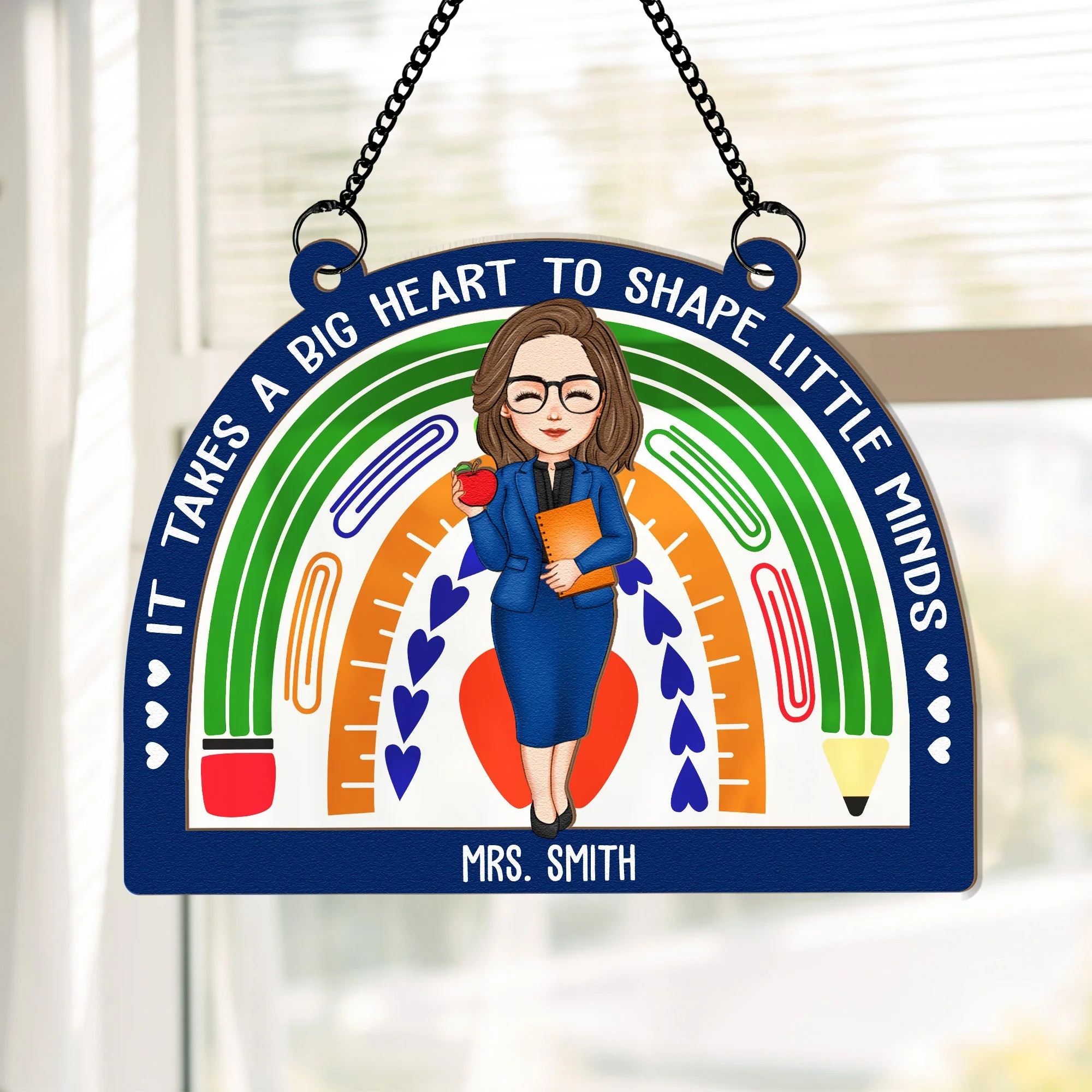 Big Heart To Shape Little Minds - Personalized Window Hanging Suncatcher Ornament - Image 2
