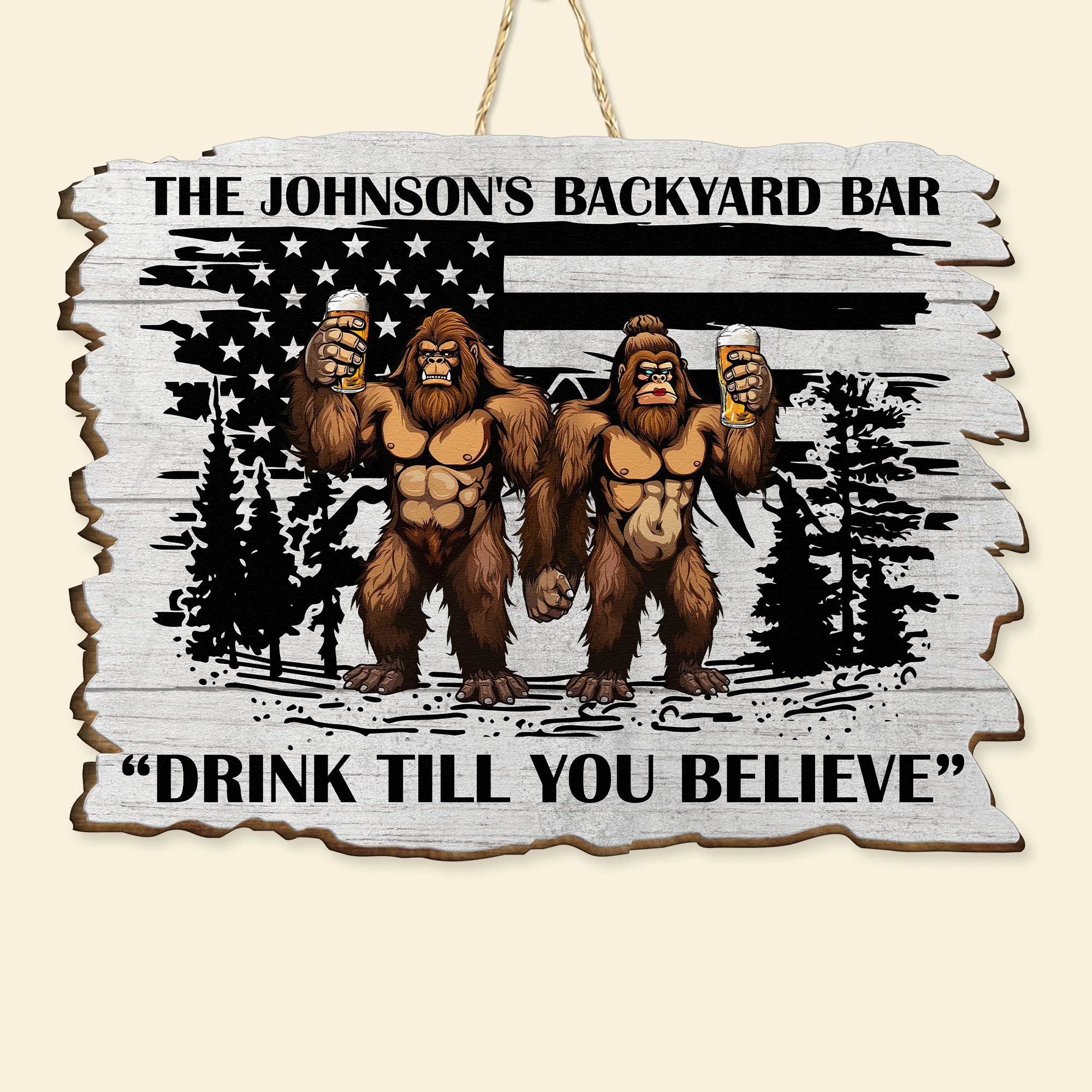 Bigfoot Backyard Bar Drink Till You Believe - Personalized Wood Sign - Image 5