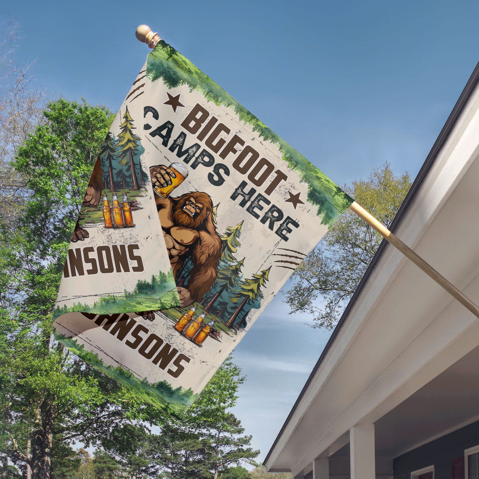 Bigfoot Camps Here With Us - Personalized Flag - Image 3