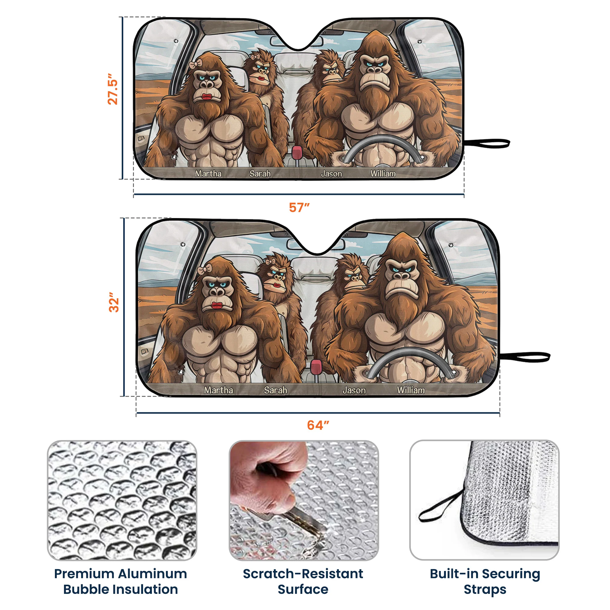 Bigfoot Family - Personalized Car Sun Shade - Image 5