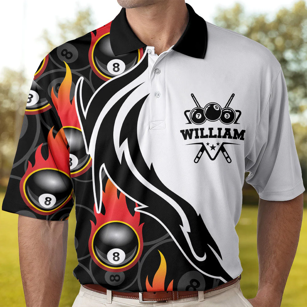Billiard 8 Ball Flaming Pattern Polo Shirt - Custom Polo Shirt - Image 7