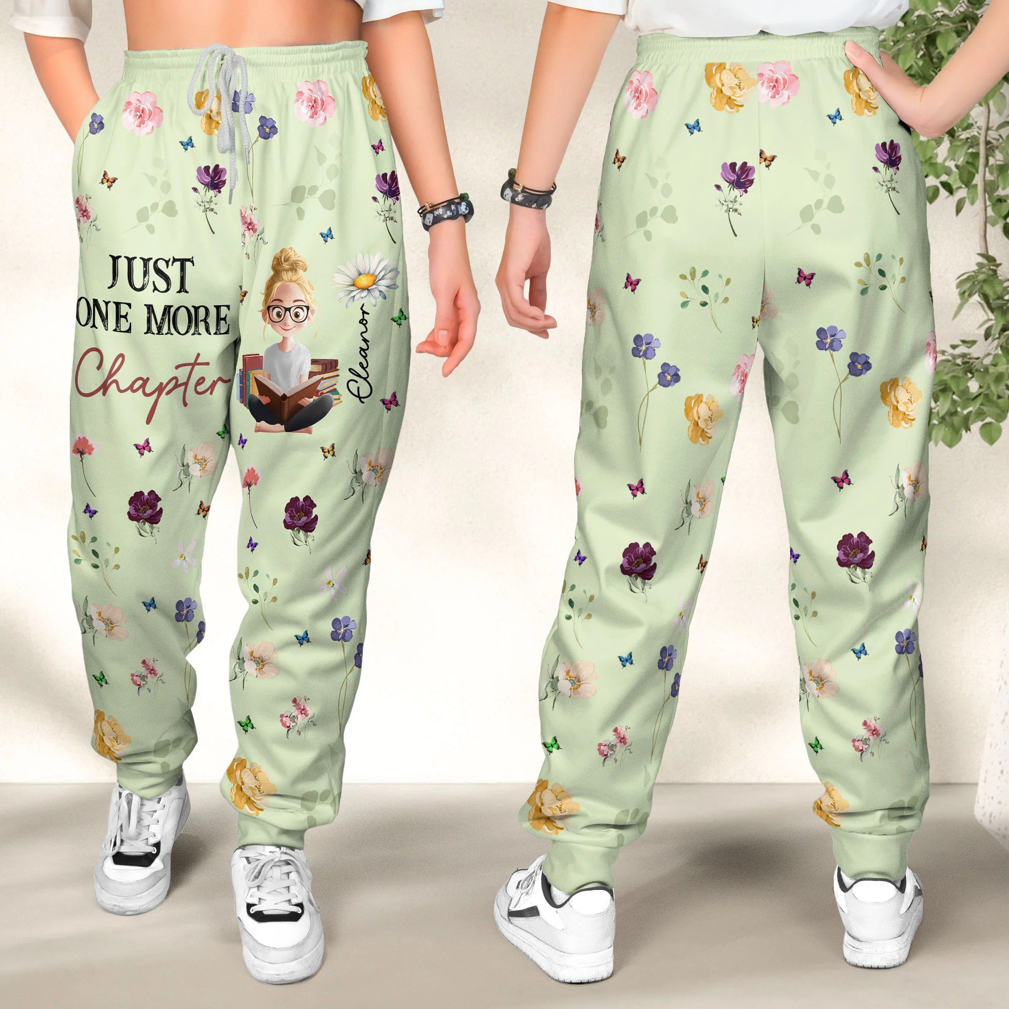 Birth Flower Book Lover - Personalized Sweatpants - Image 2