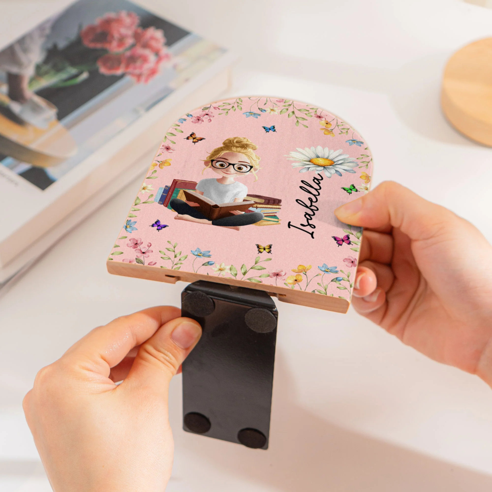 Birth Flower Book Lovers - Custom Wood Book Ends - Image 4