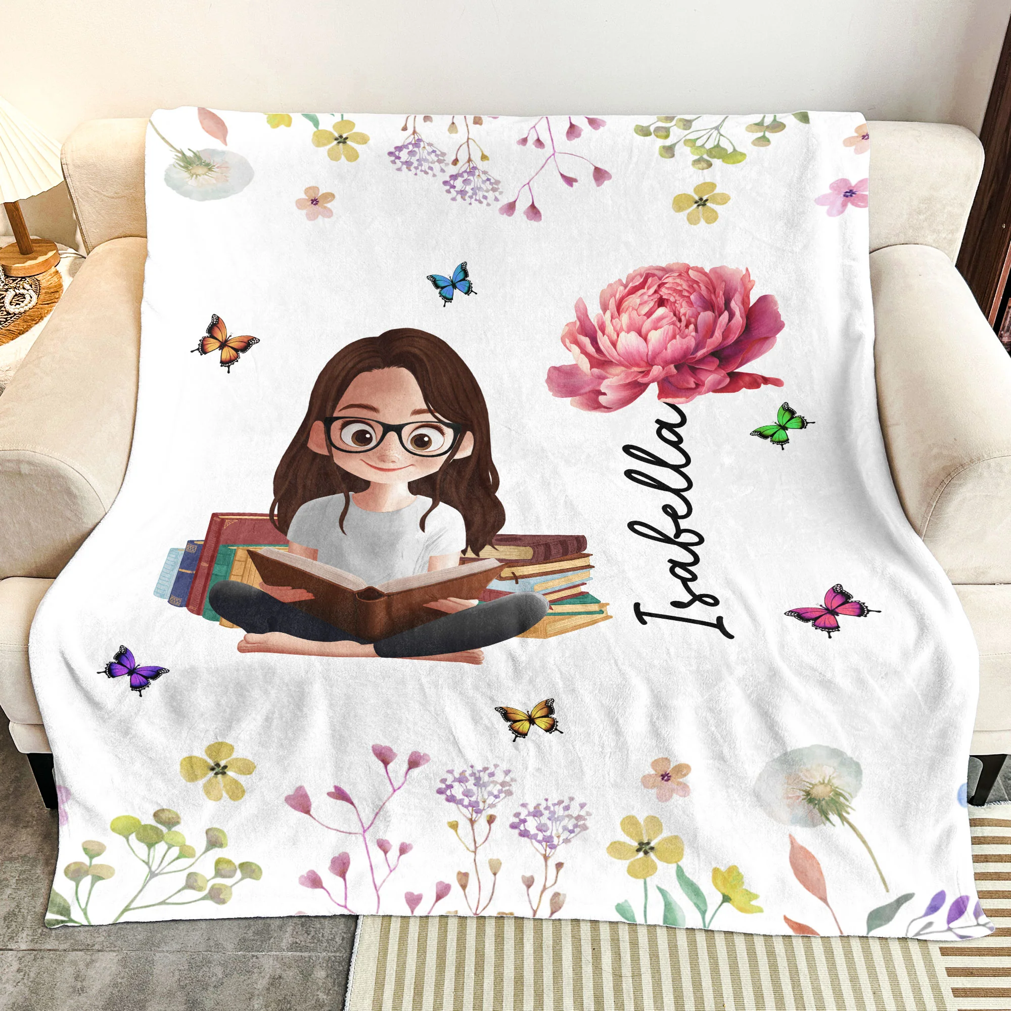 Birth Flower Book Lovers - Personalized Blanket - Image 3