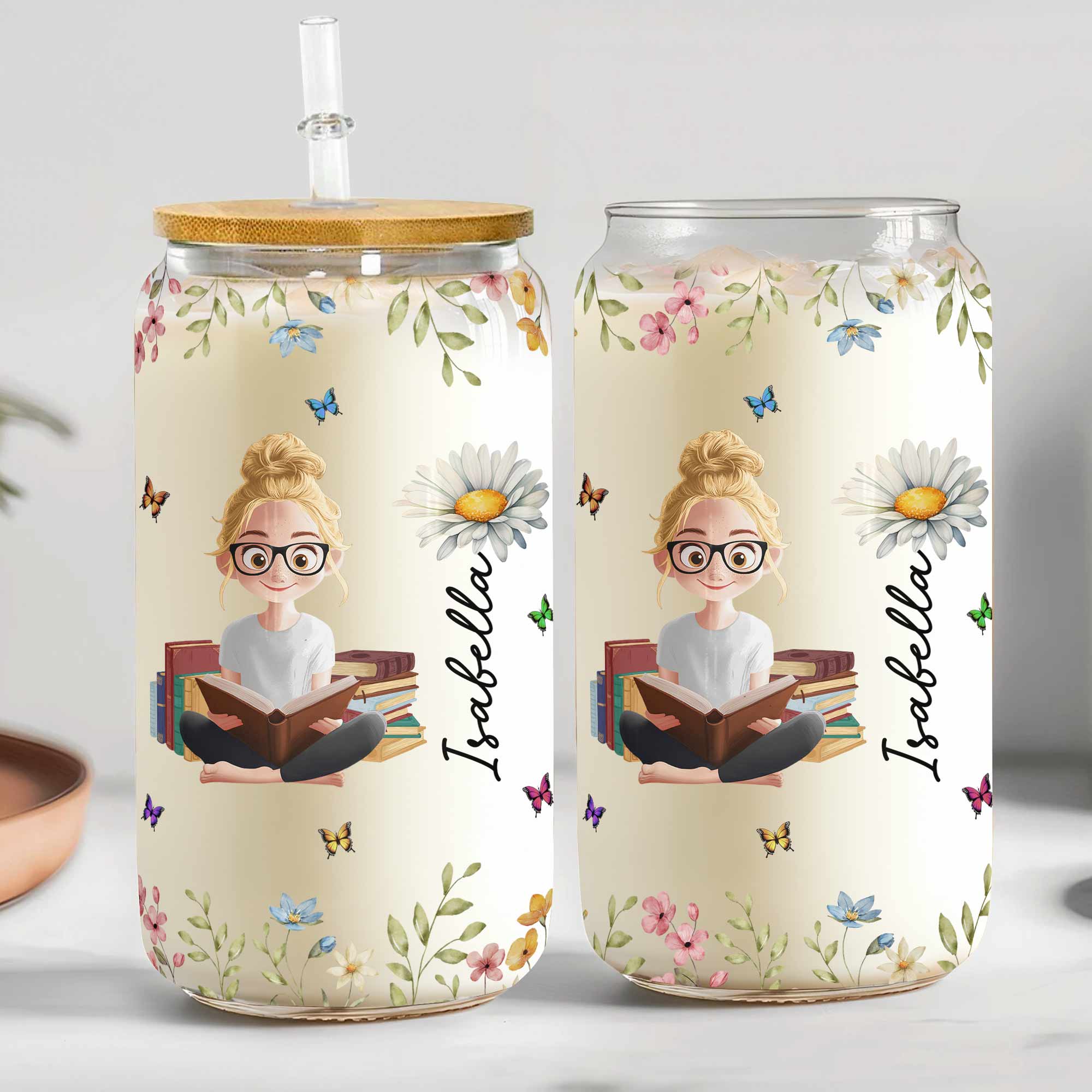 Birth Flower Book Lovers - Personalized Clear Glass Cup - Image 2
