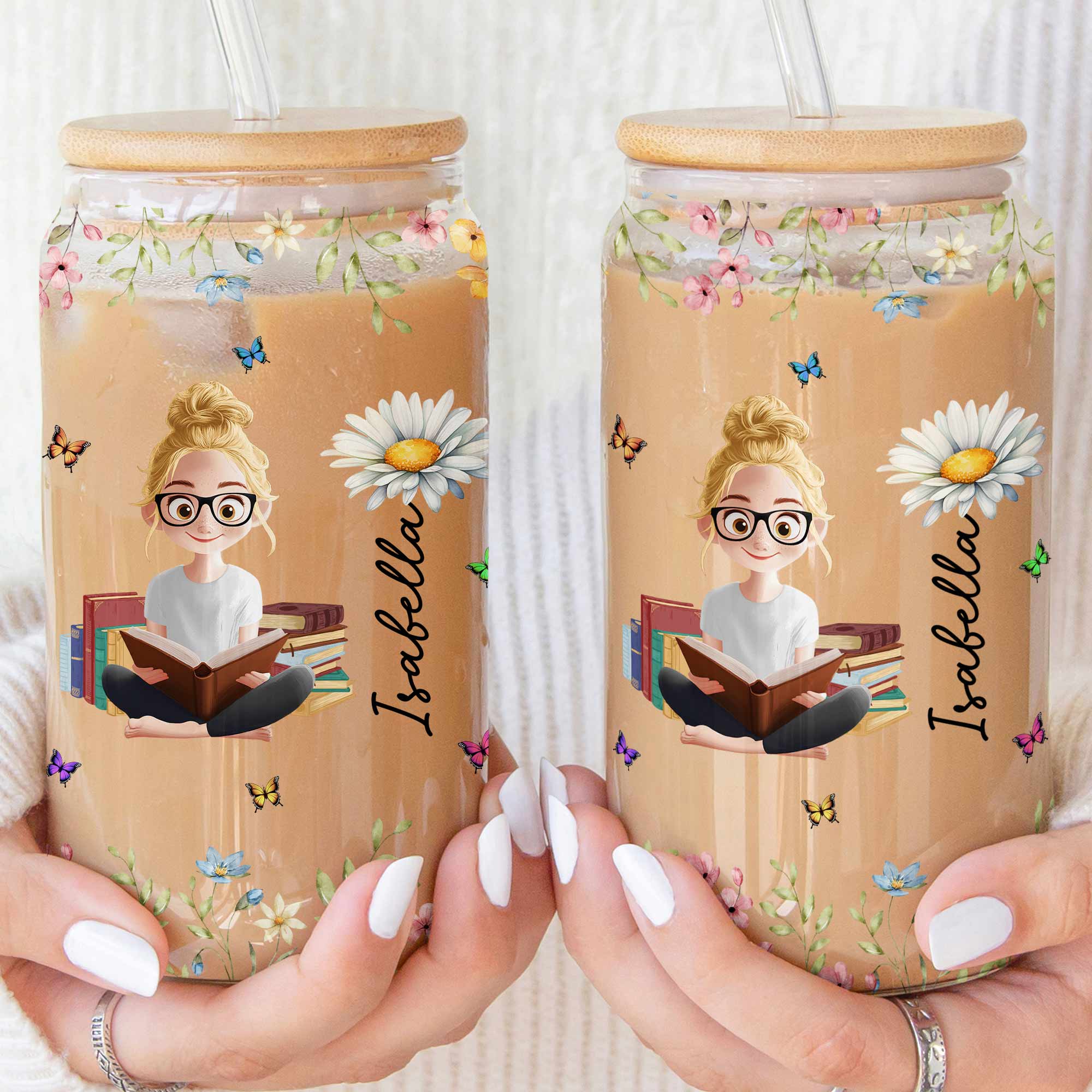 Birth Flower Book Lovers - Personalized Clear Glass Cup - Image 3