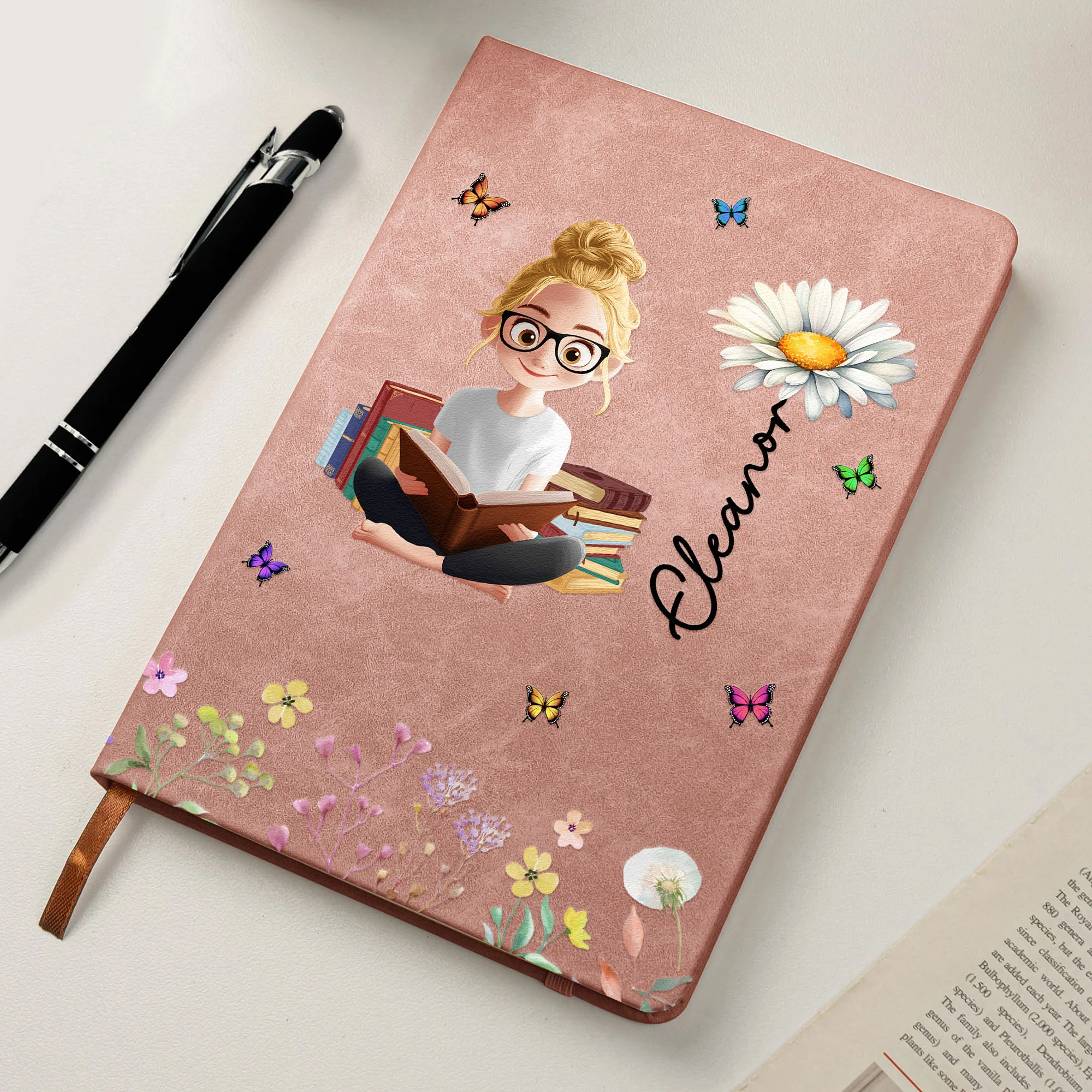 Birth Flower Book Lovers - Personalized Leather Journal - Image 4