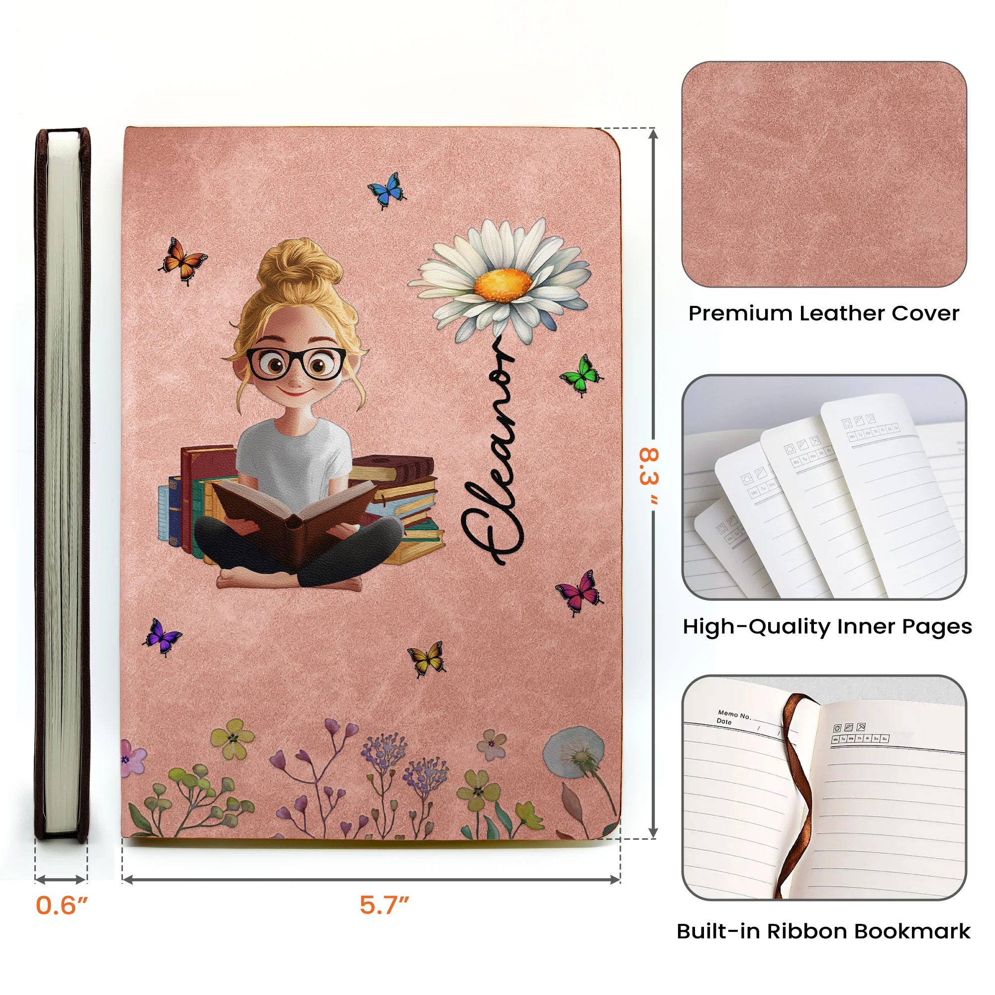 Birth Flower Book Lovers - Personalized Leather Journal - Image 5