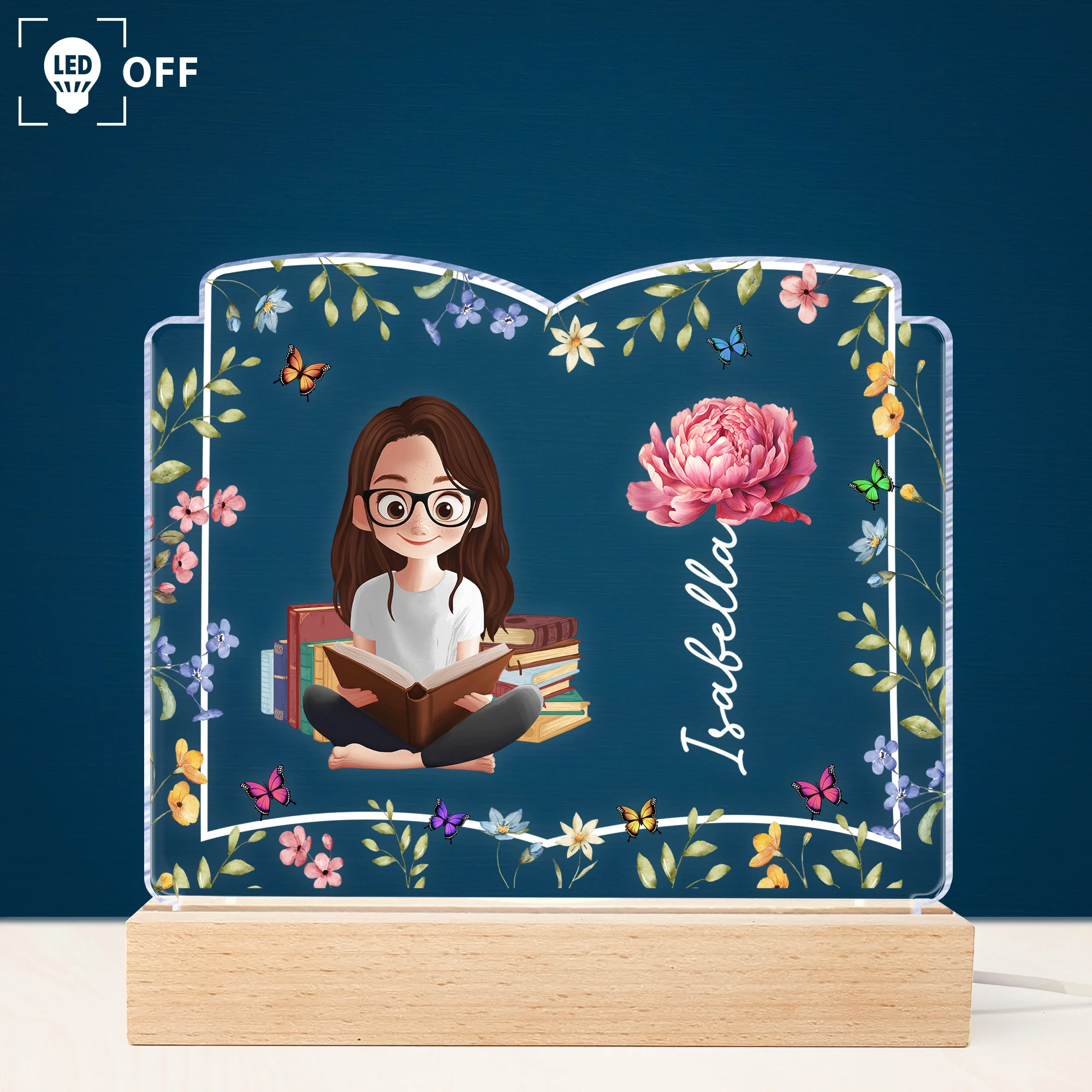 Birth Flower Book Lovers - Personalized LED Light - Image 2