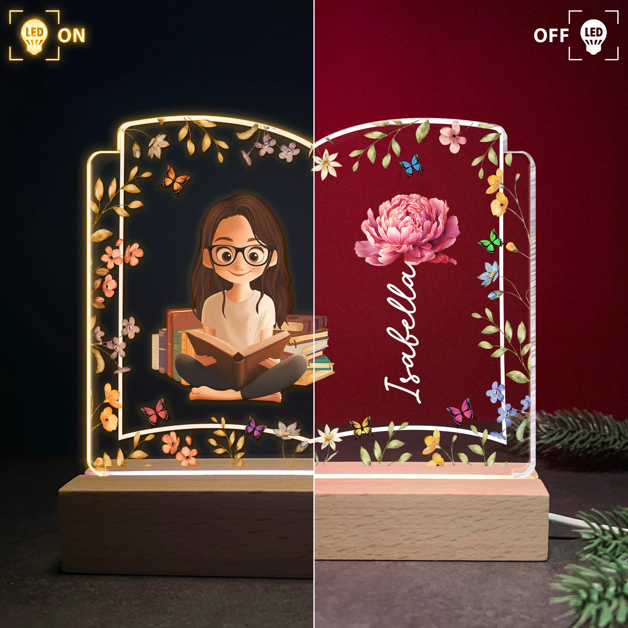 Birth Flower Book Lovers - Personalized LED Light - Image 3