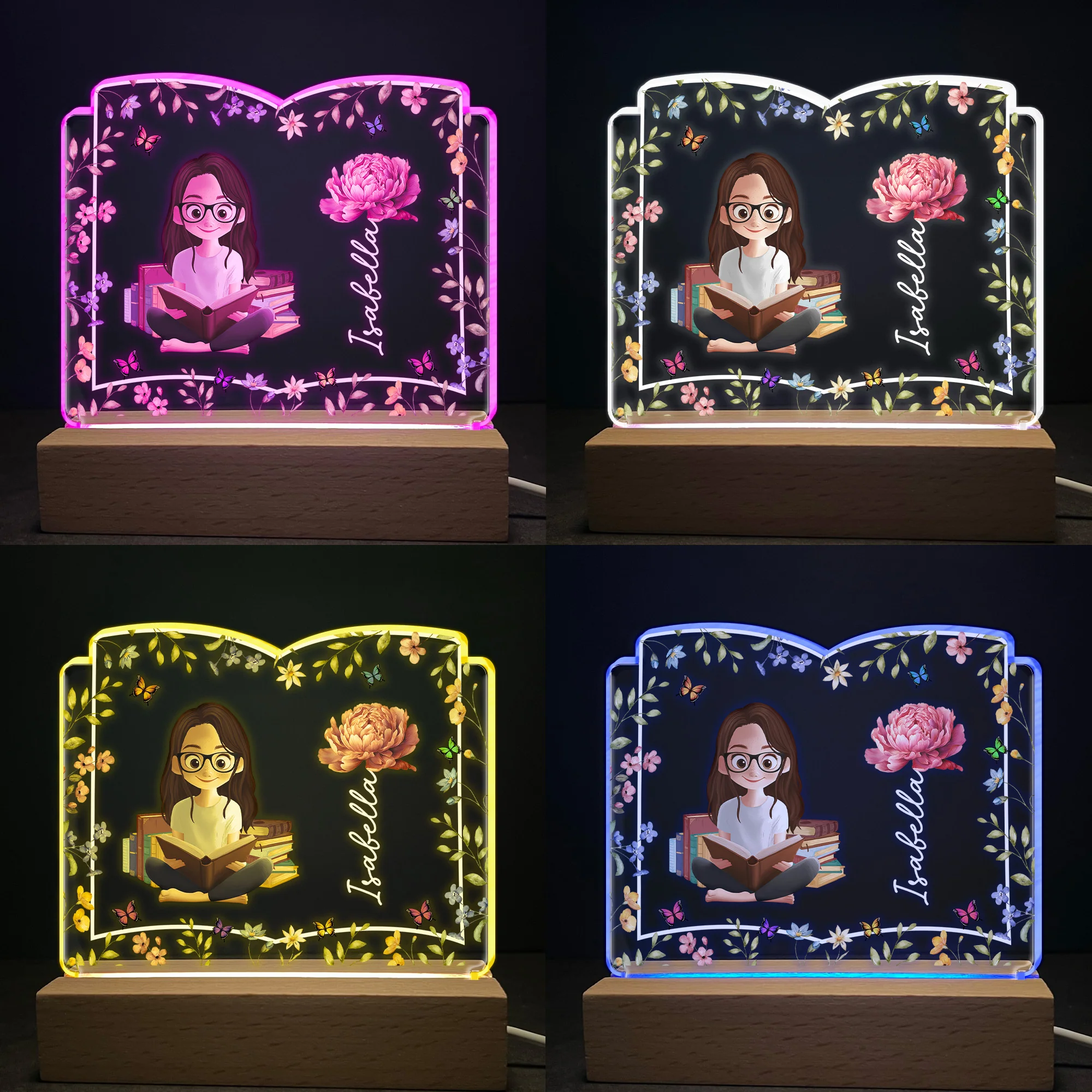 Birth Flower Book Lovers - Personalized LED Light - Image 4