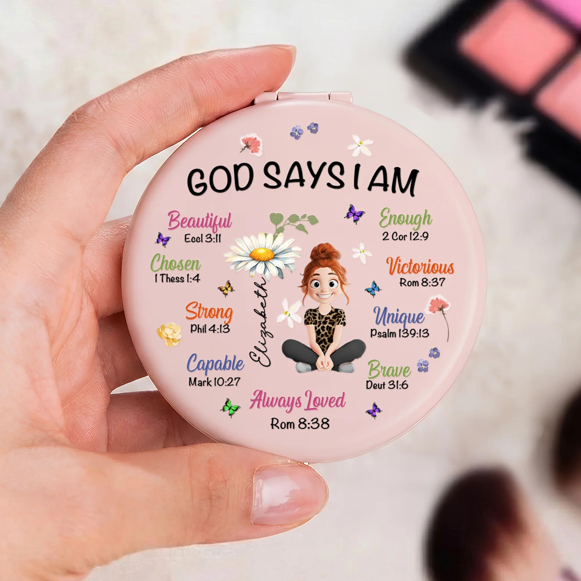 Birth Flower God Says I Am - Personalized Compact Mirror - Image 2