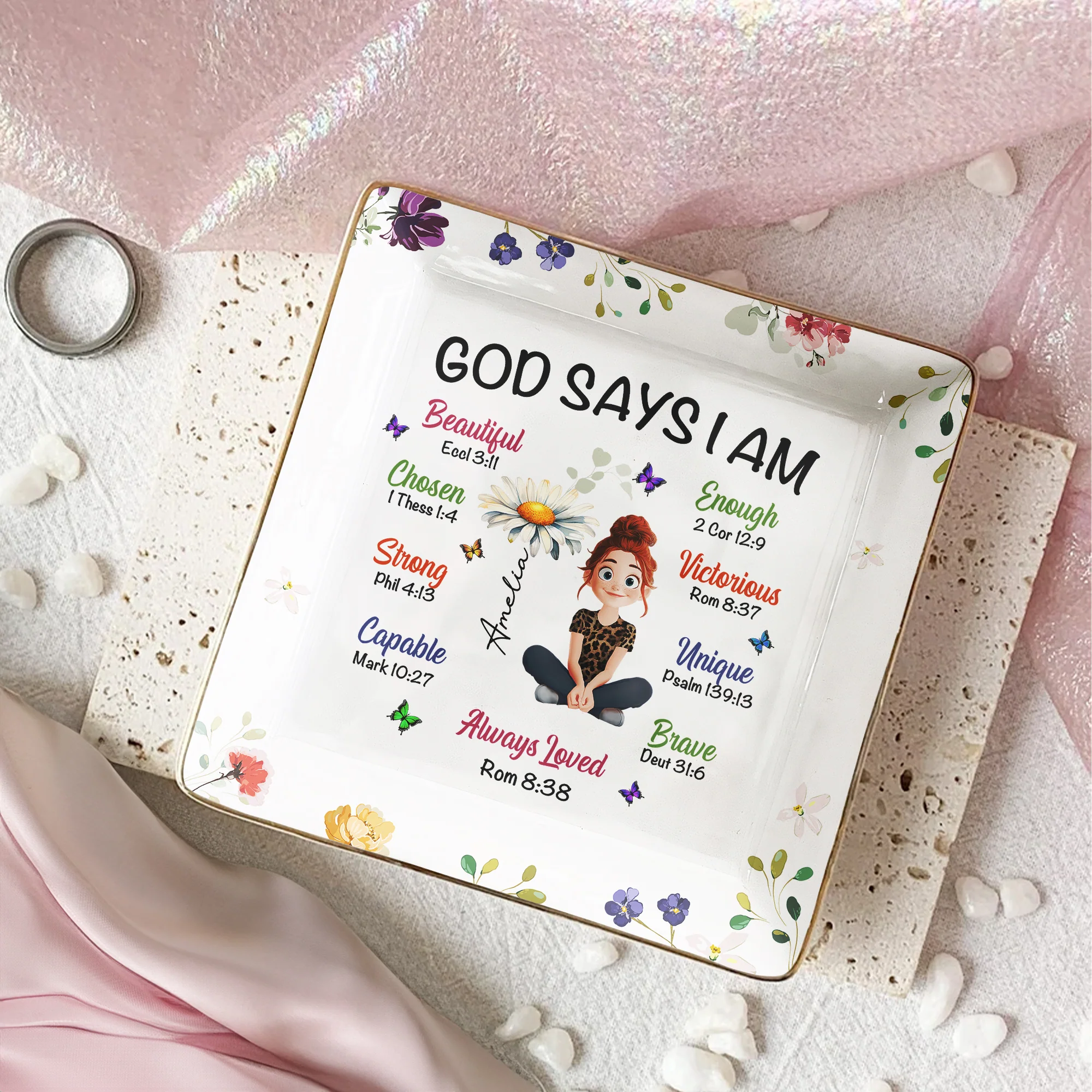 Birth Flower God Says I Am - Personalized Jewelry Dish - Image 2