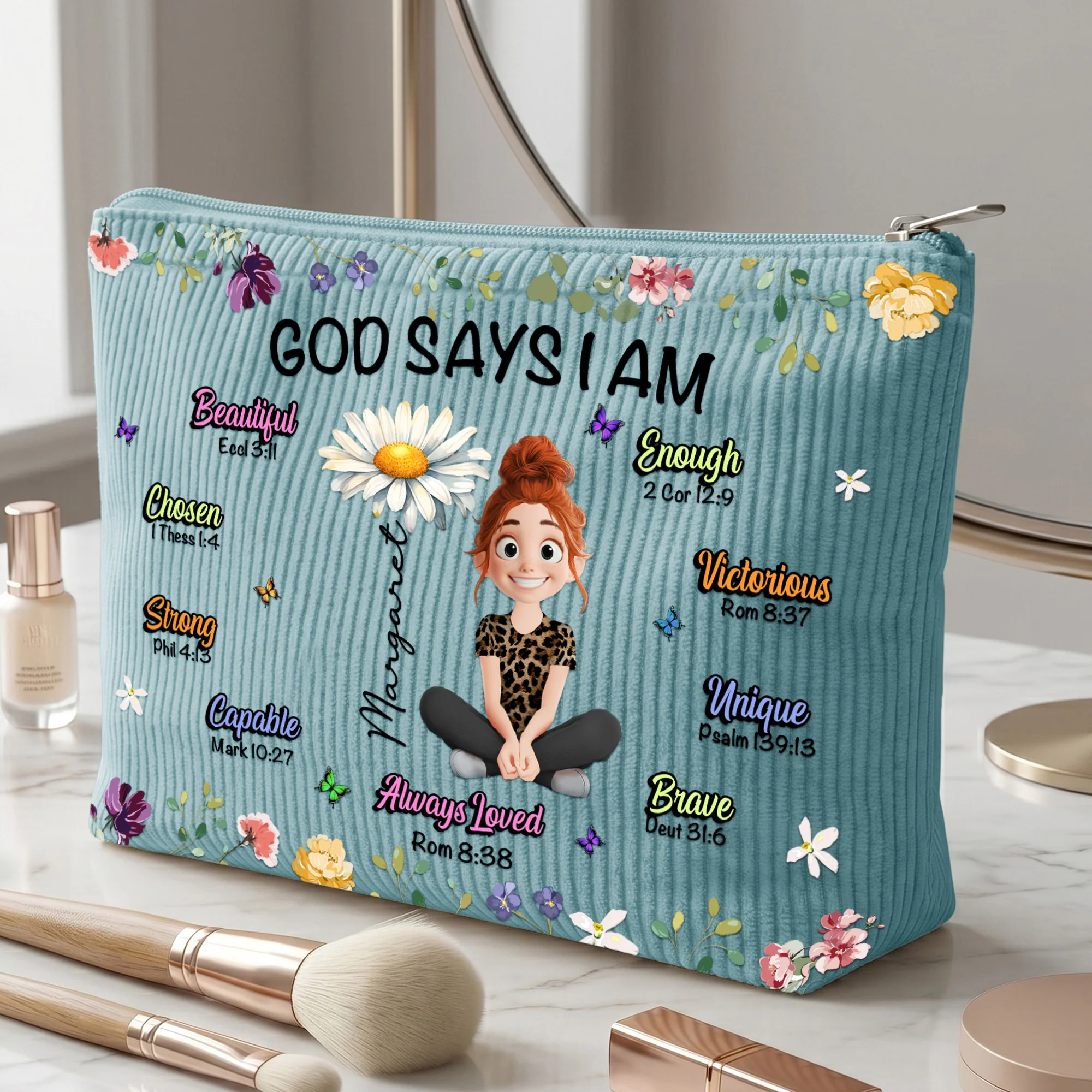Birth Flower God Says I Am - Personalized Makeup Bag - Image 5