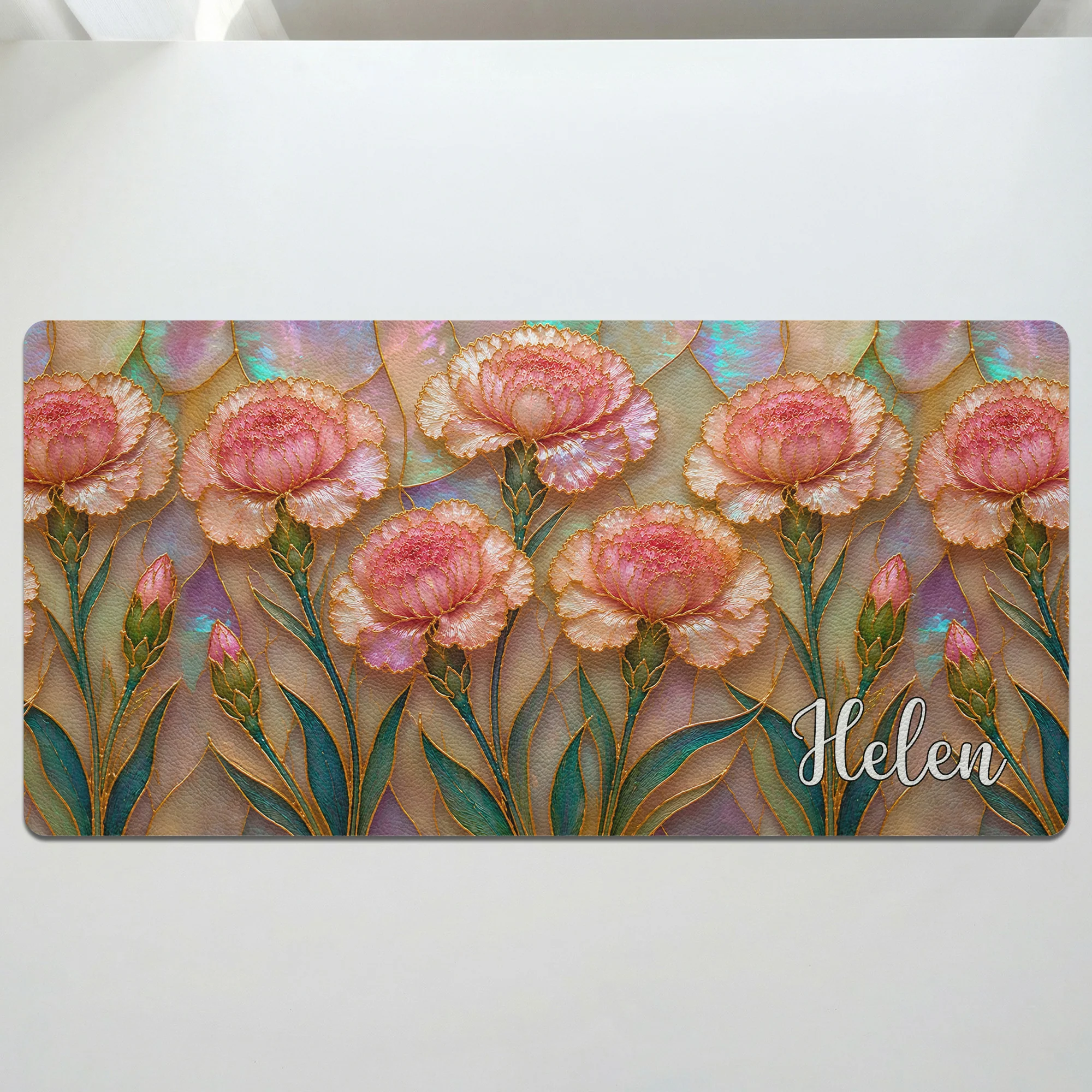 Birth Flower Mother Of Pearl Desk Decor Gift For Friend - Personalized Desk Mat - Image 2