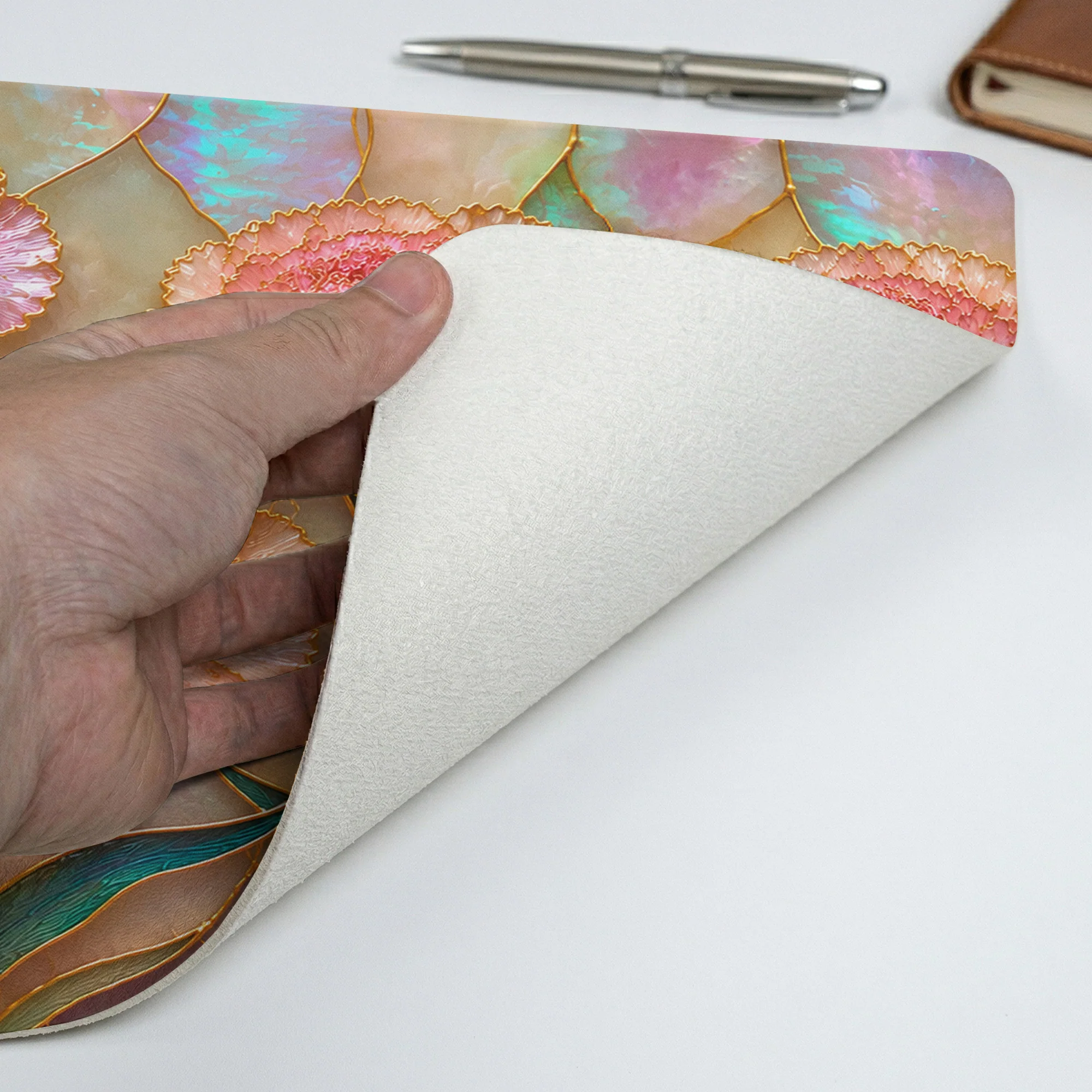 Birth Flower Mother Of Pearl Desk Decor Gift For Friend - Personalized Desk Mat - Image 3