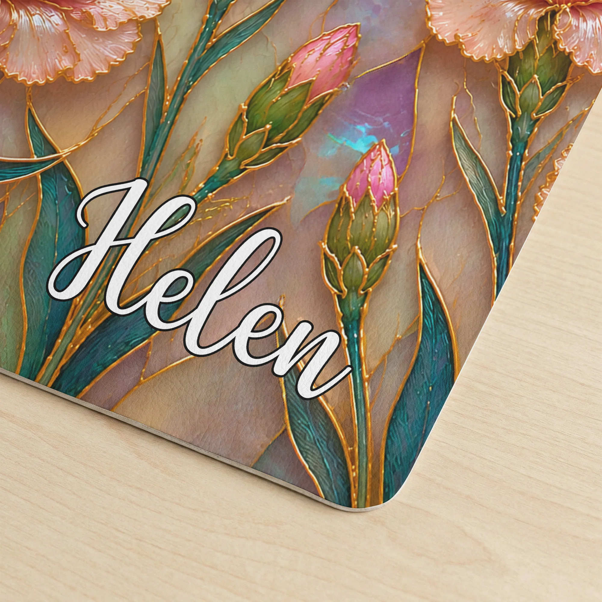 Birth Flower Mother Of Pearl Desk Decor Gift For Friend - Personalized Desk Mat - Image 4