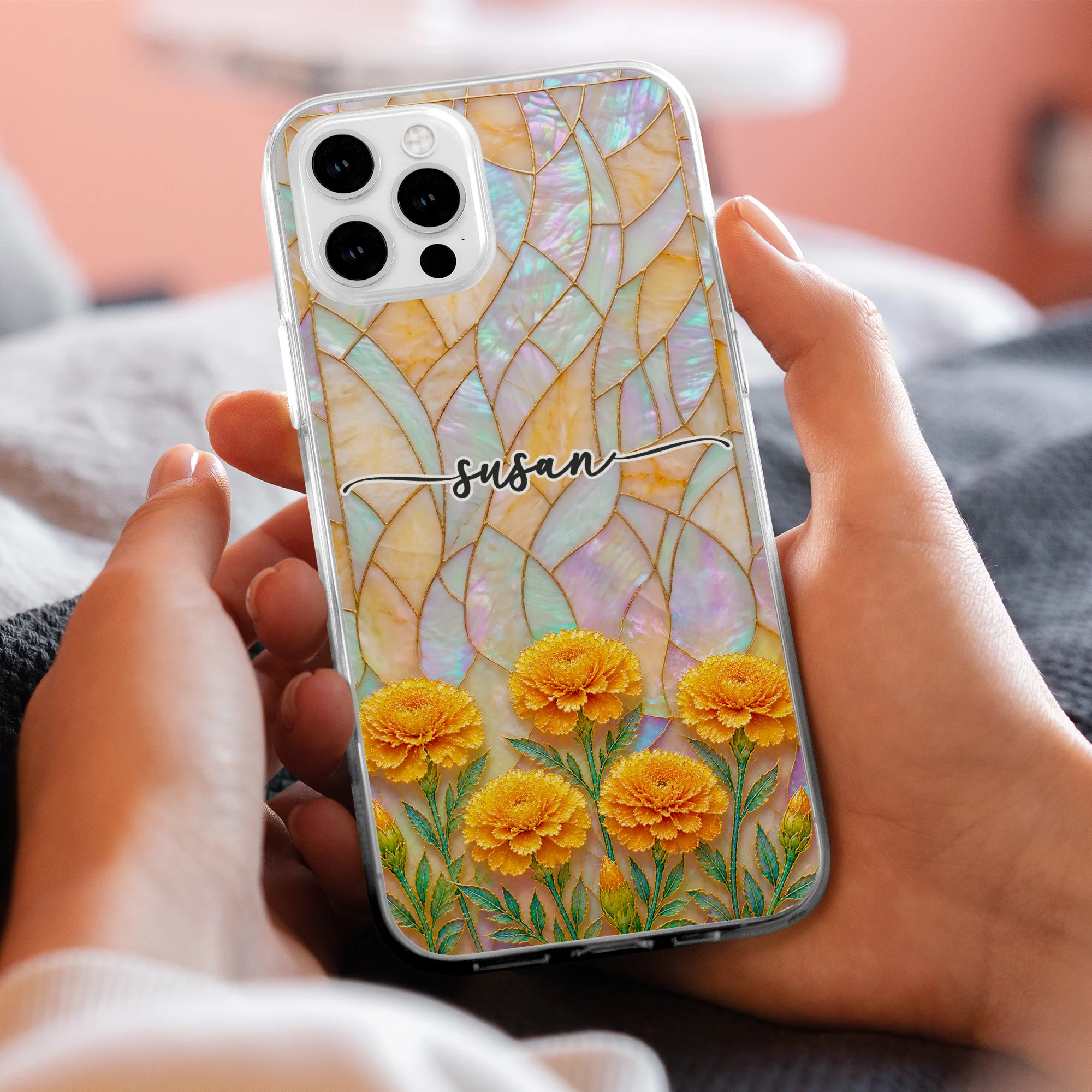 Birth Flower Mother Of Pearl Exchange Gifts For Women - Personalized Phone Case - Image 2