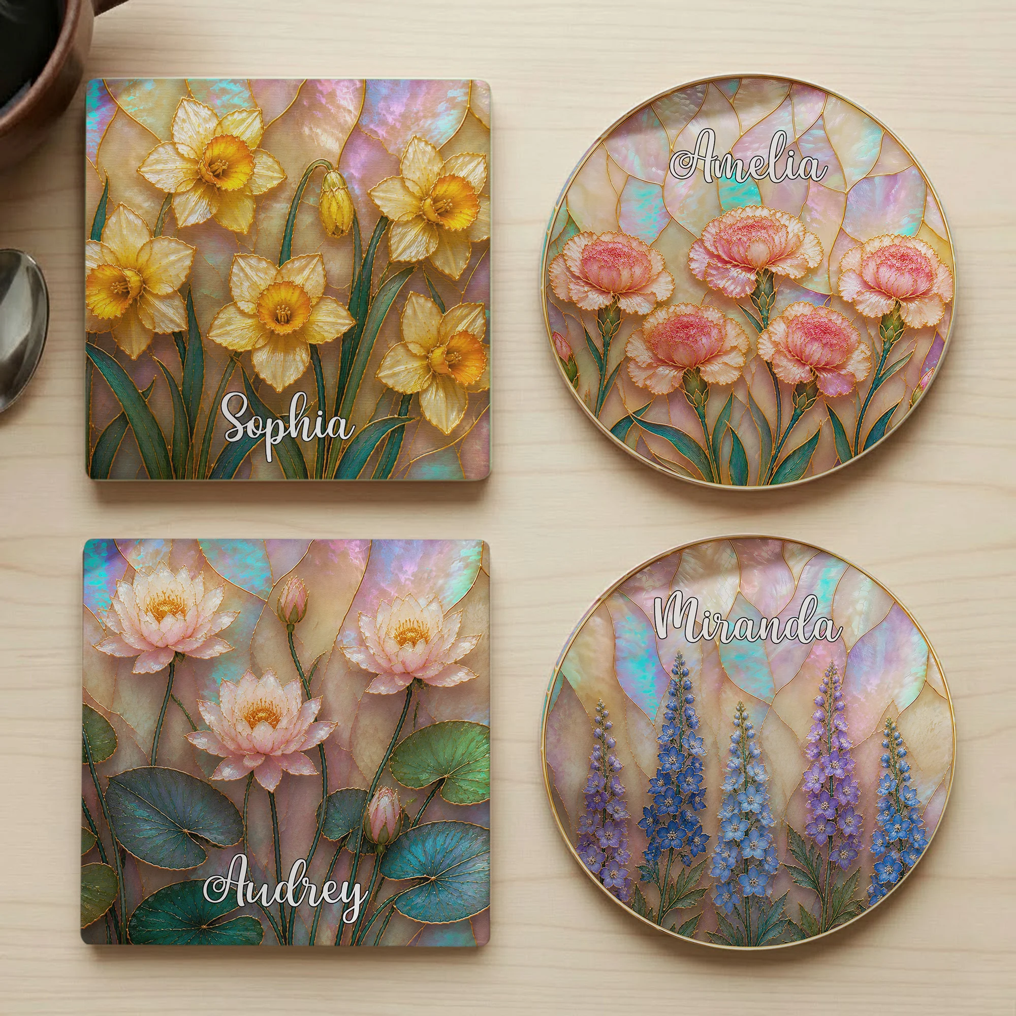 Birth Flower Mother Of Pearl Exchange Gifts Gag Gift For Women - Personalized Coaster