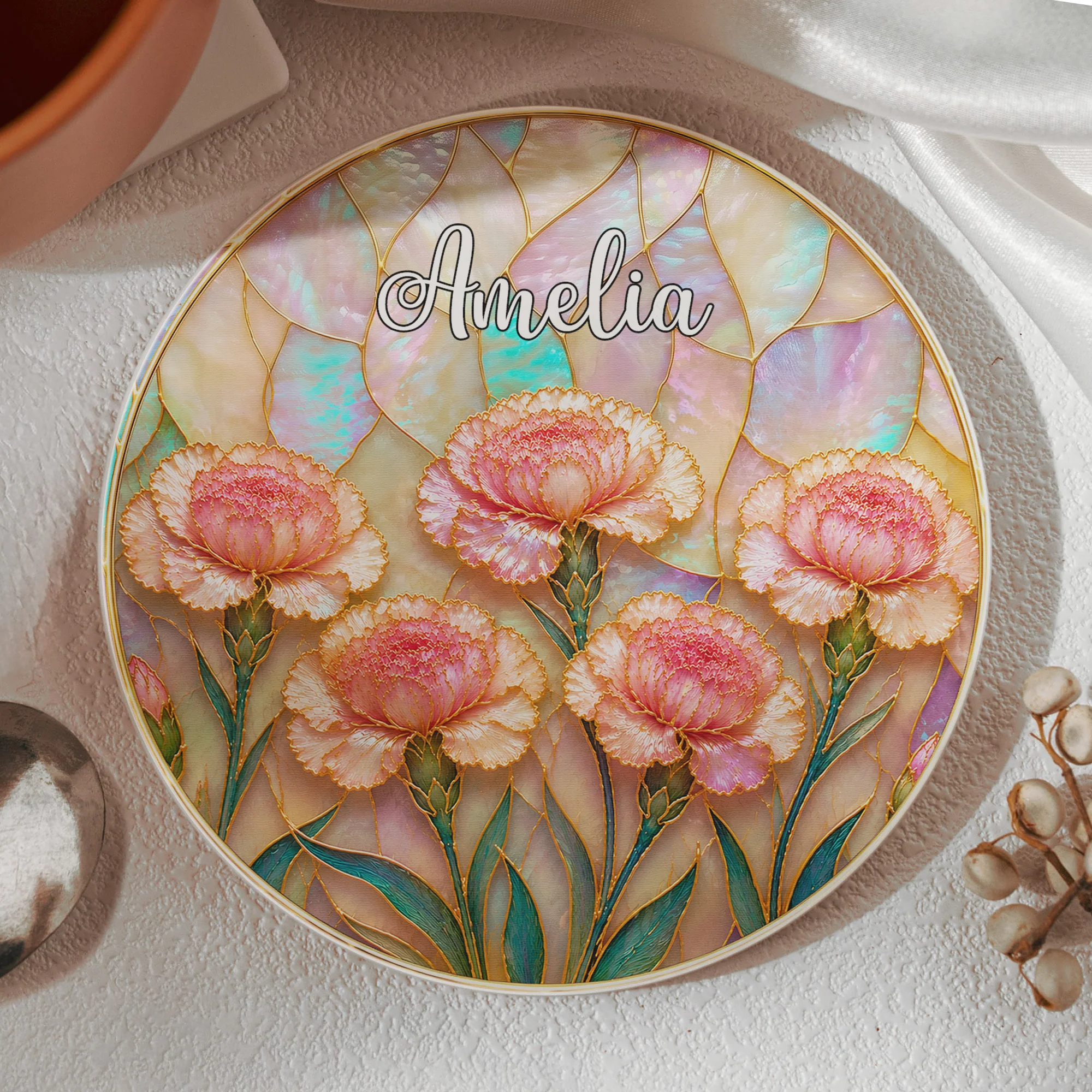 Birth Flower Mother Of Pearl Exchange Gifts Gag Gift For Women - Personalized Coaster - Image 2