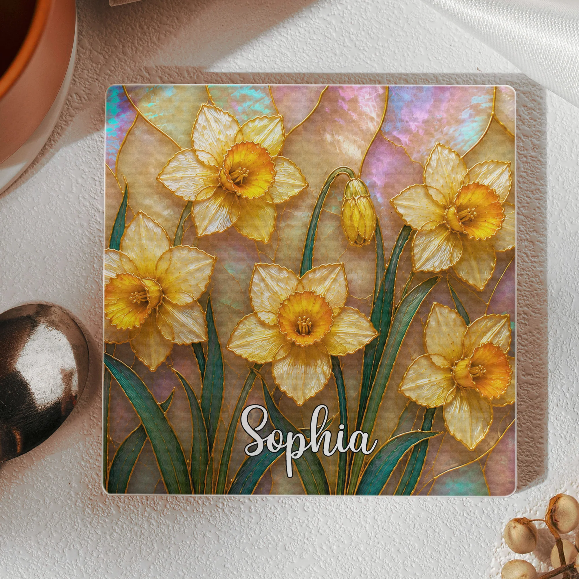 Birth Flower Mother Of Pearl Exchange Gifts Gag Gift For Women - Personalized Coaster - Image 3