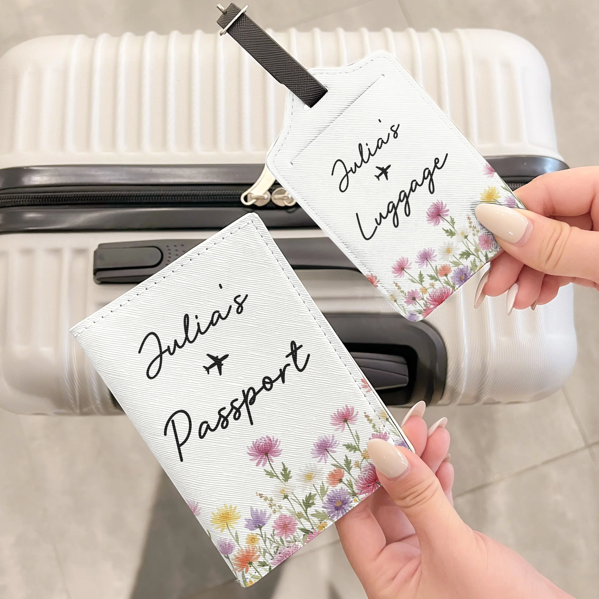 Birth Flower Name Traveling - Personalized Passport Cover And Luggage Tag Travel Set - Image 5