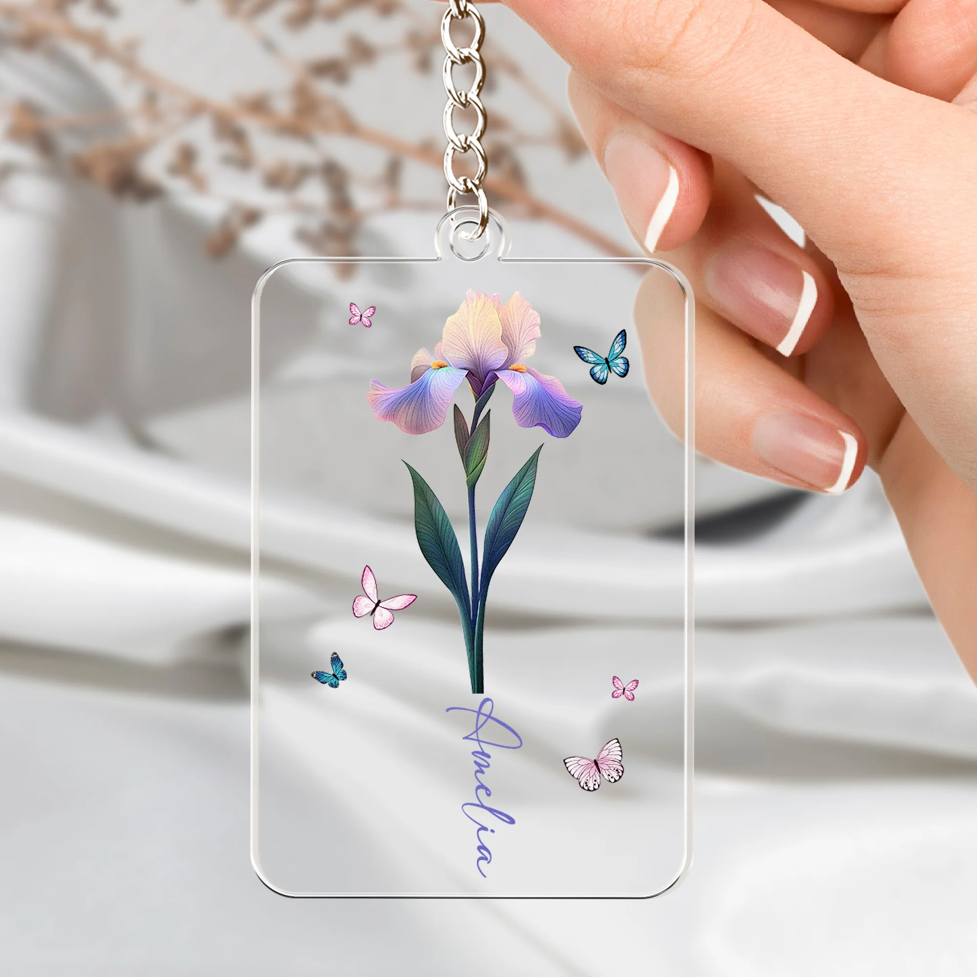 Birth Flower - Personalized Acrylic Bookmark And Keychain Set - Image 4