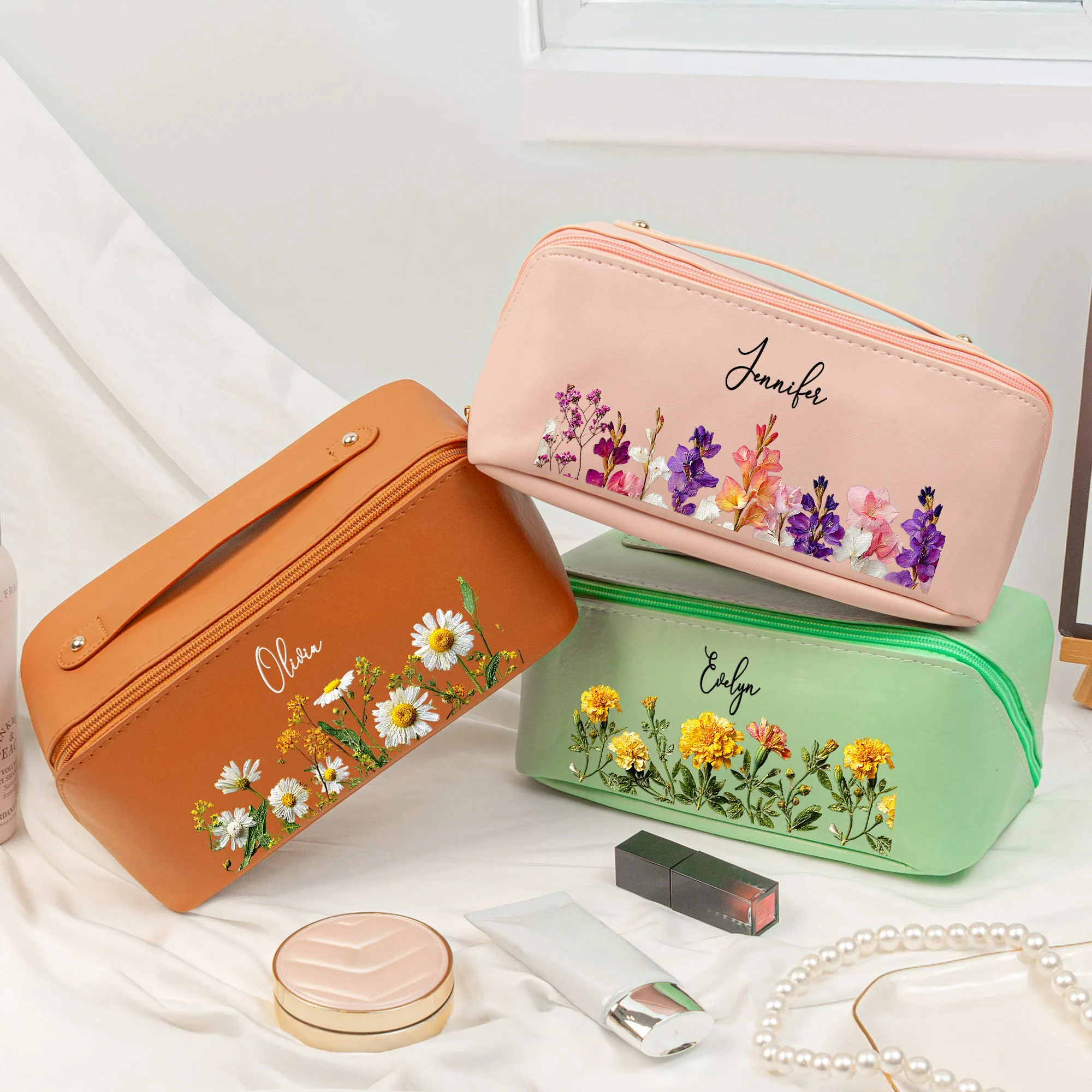 Birth Flower Self Gift - Personalized Makeup Bag - Image 6