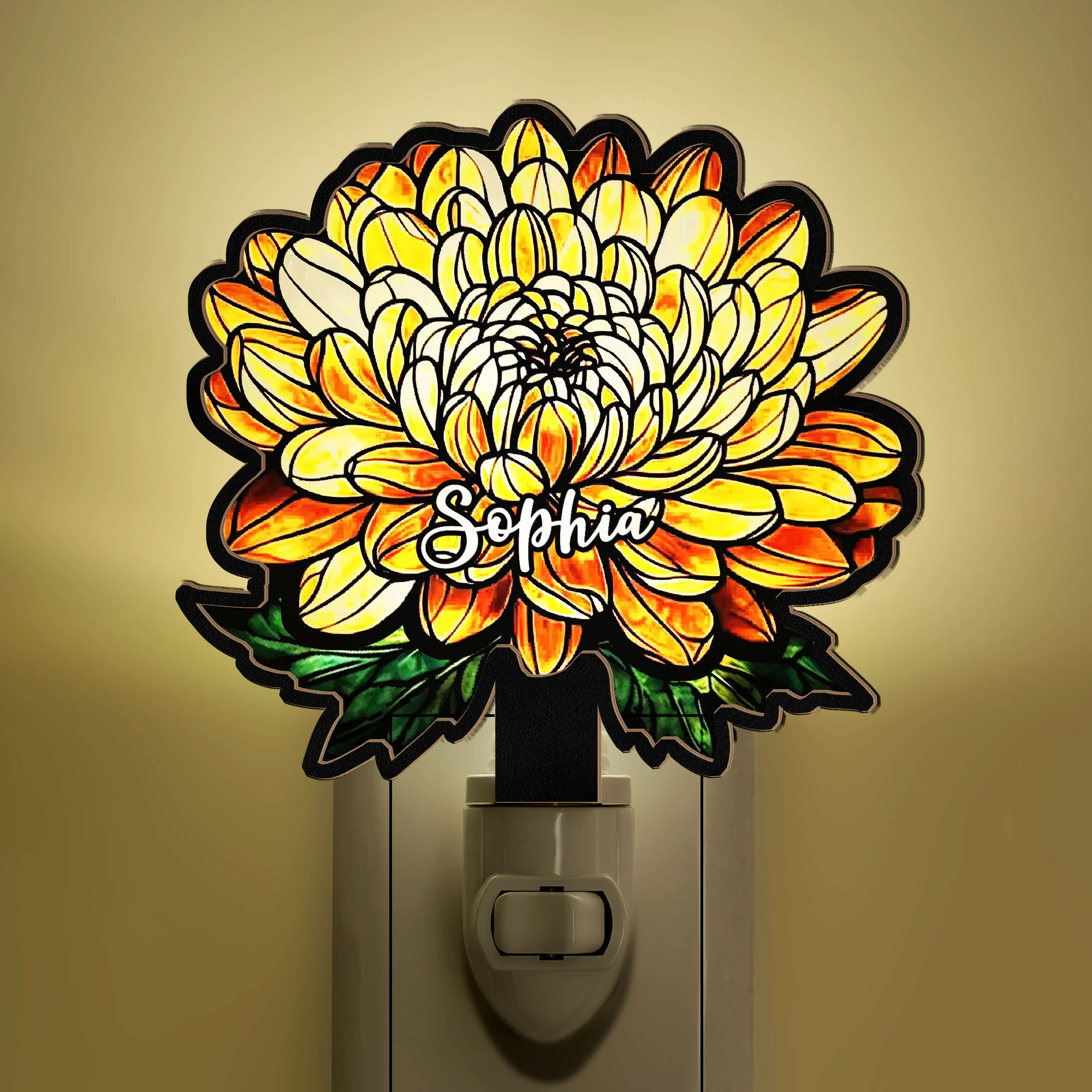 Birth Flower With Name - Personalized Wood And Acrylic Night Light - Image 5