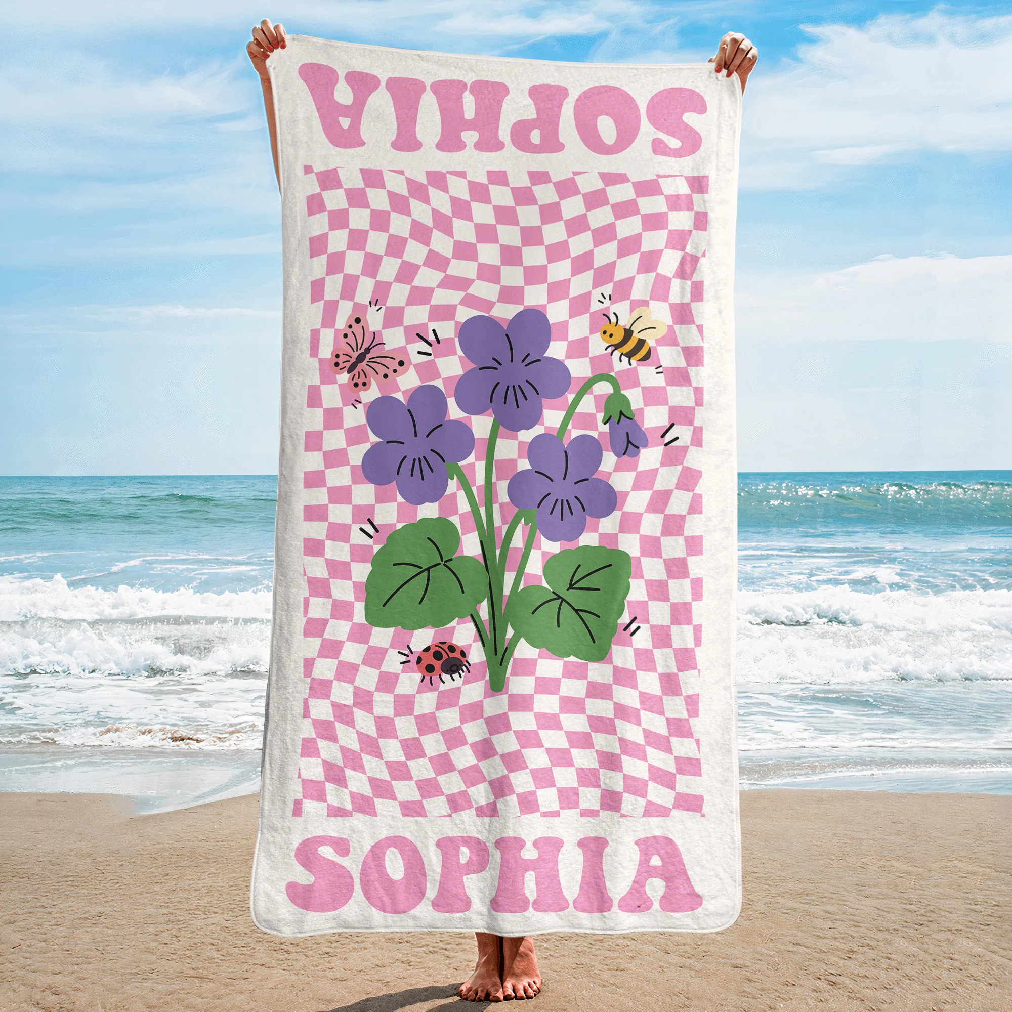 Birth Month Flower Gift For Her Daughter Friends - Personalized Beach Towel - Image 2