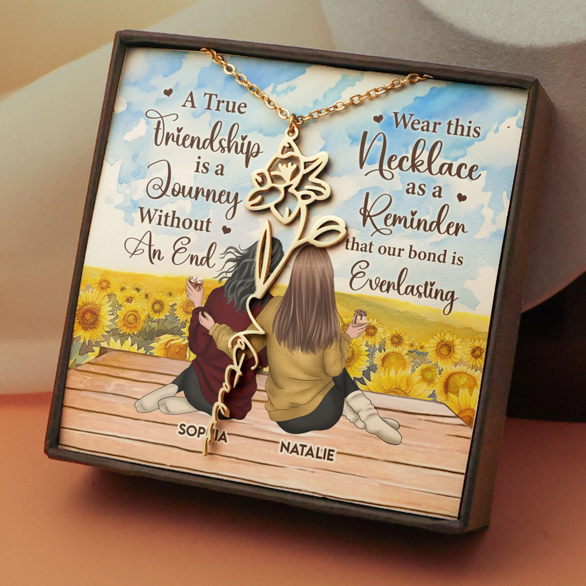 Birth Month Flower For Friends- Custom Name Necklace - Image 2