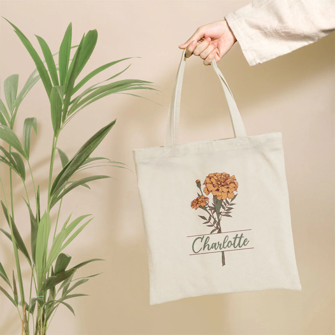 Birth Month Flower - Personalized Tote Bag - Image 4