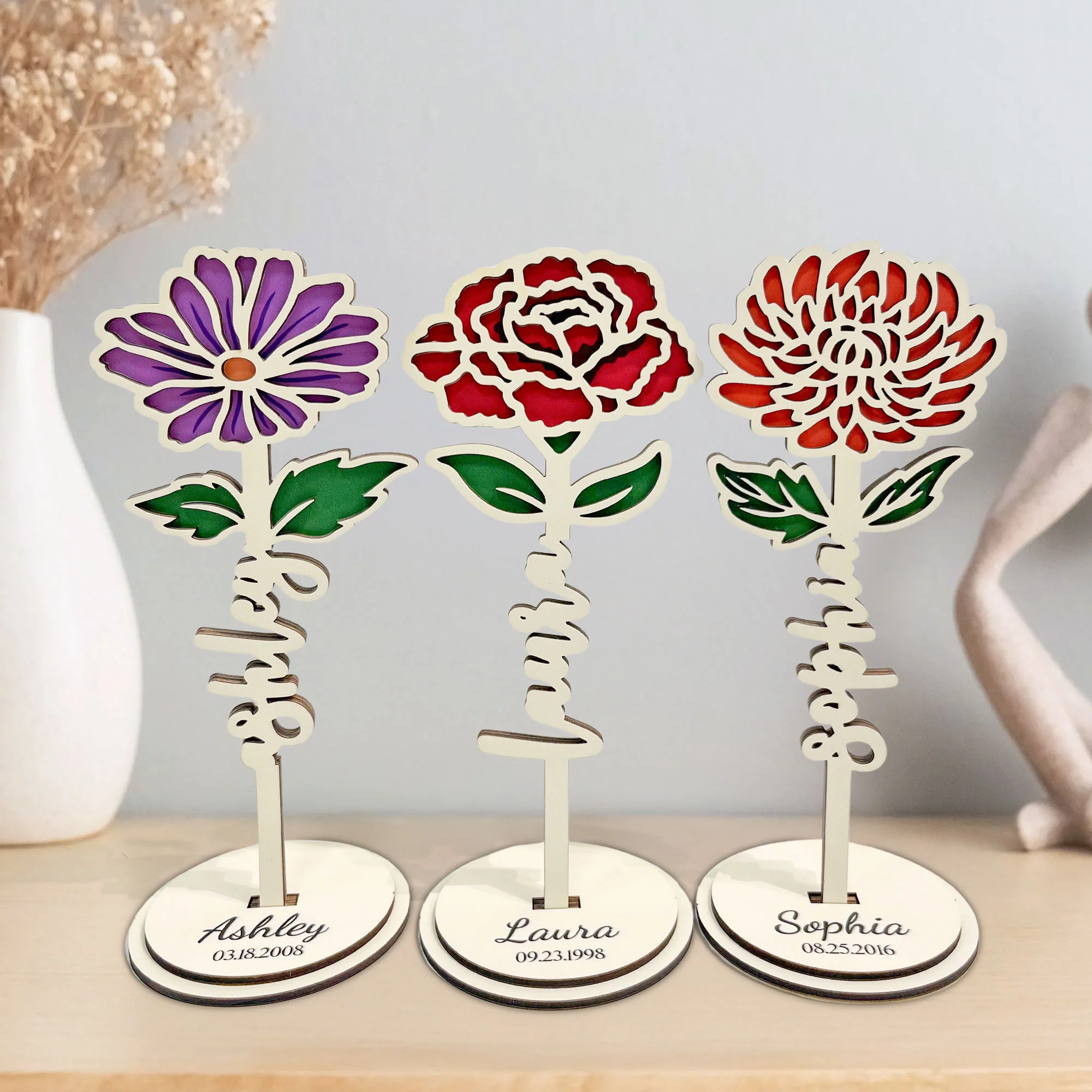Birth Month Flower - Personalized Wooden Birth Flower