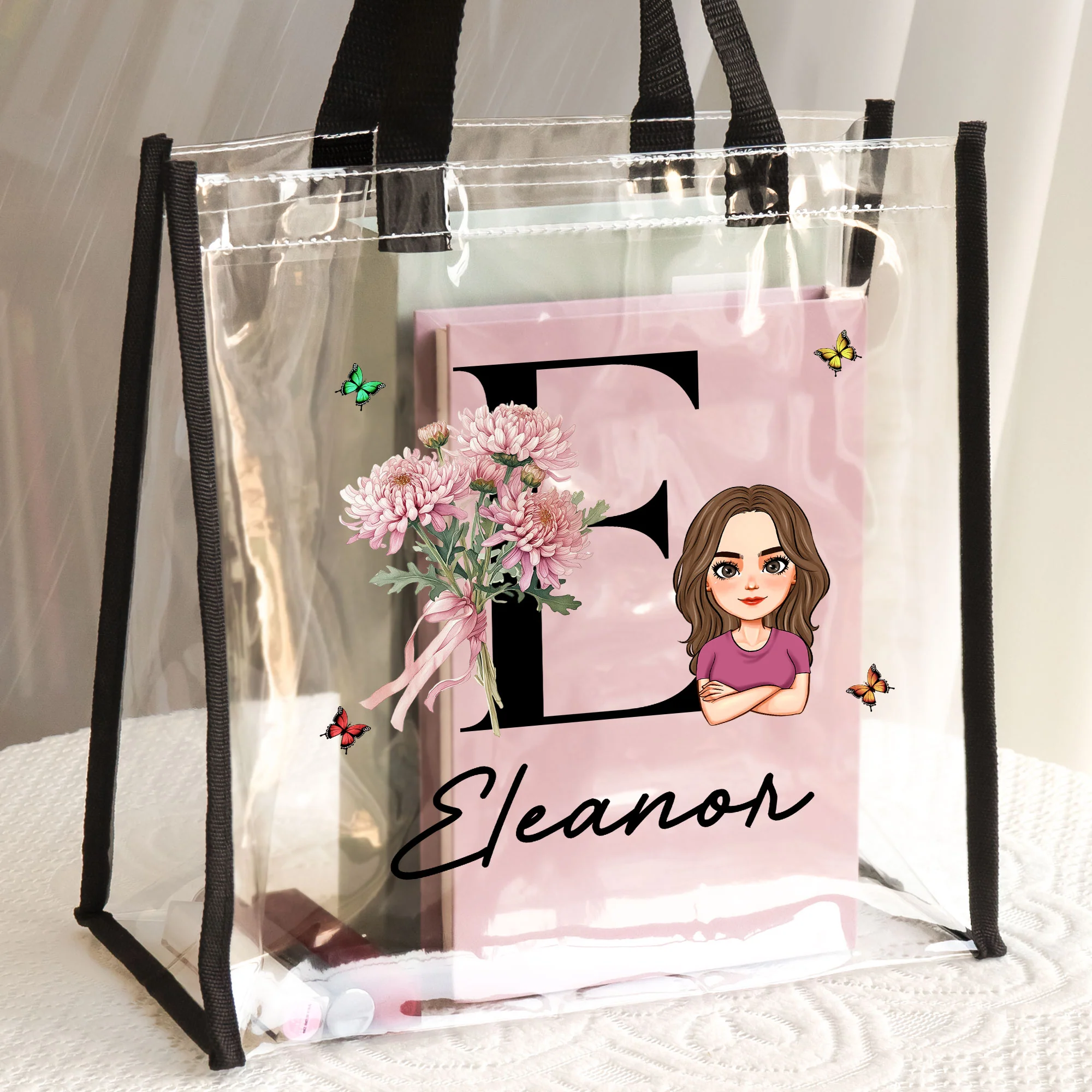 Birth Month Flower With Name Initial - Custom Clear Tote Bag - Image 4