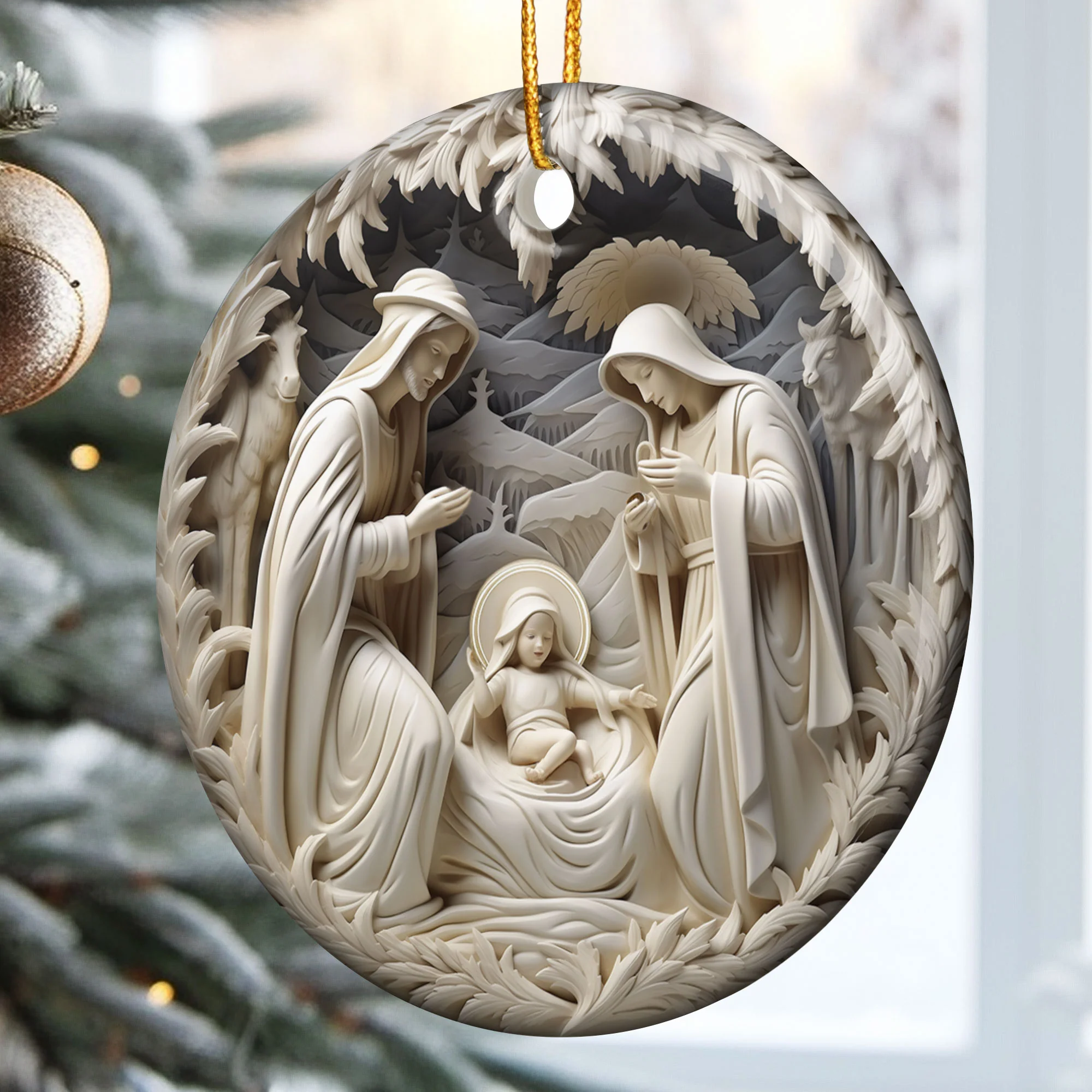 Birth Of Jesus - Personalized Ceramic Ornament - Image 2