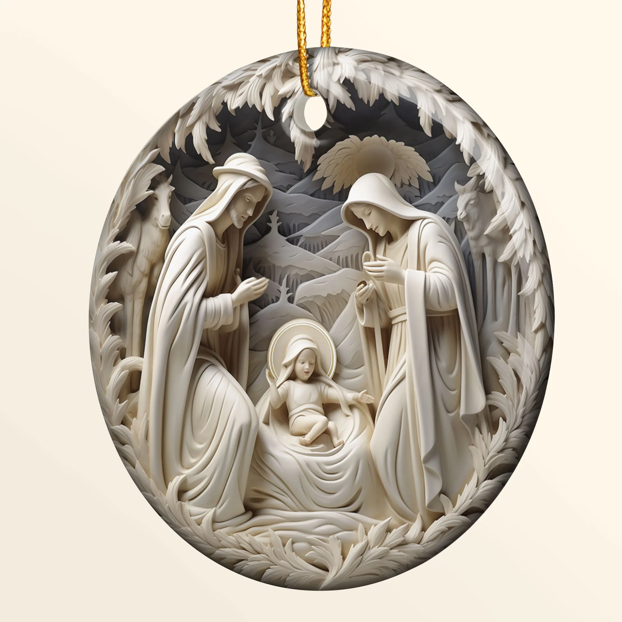 Birth Of Jesus - Personalized Ceramic Ornament - Image 5