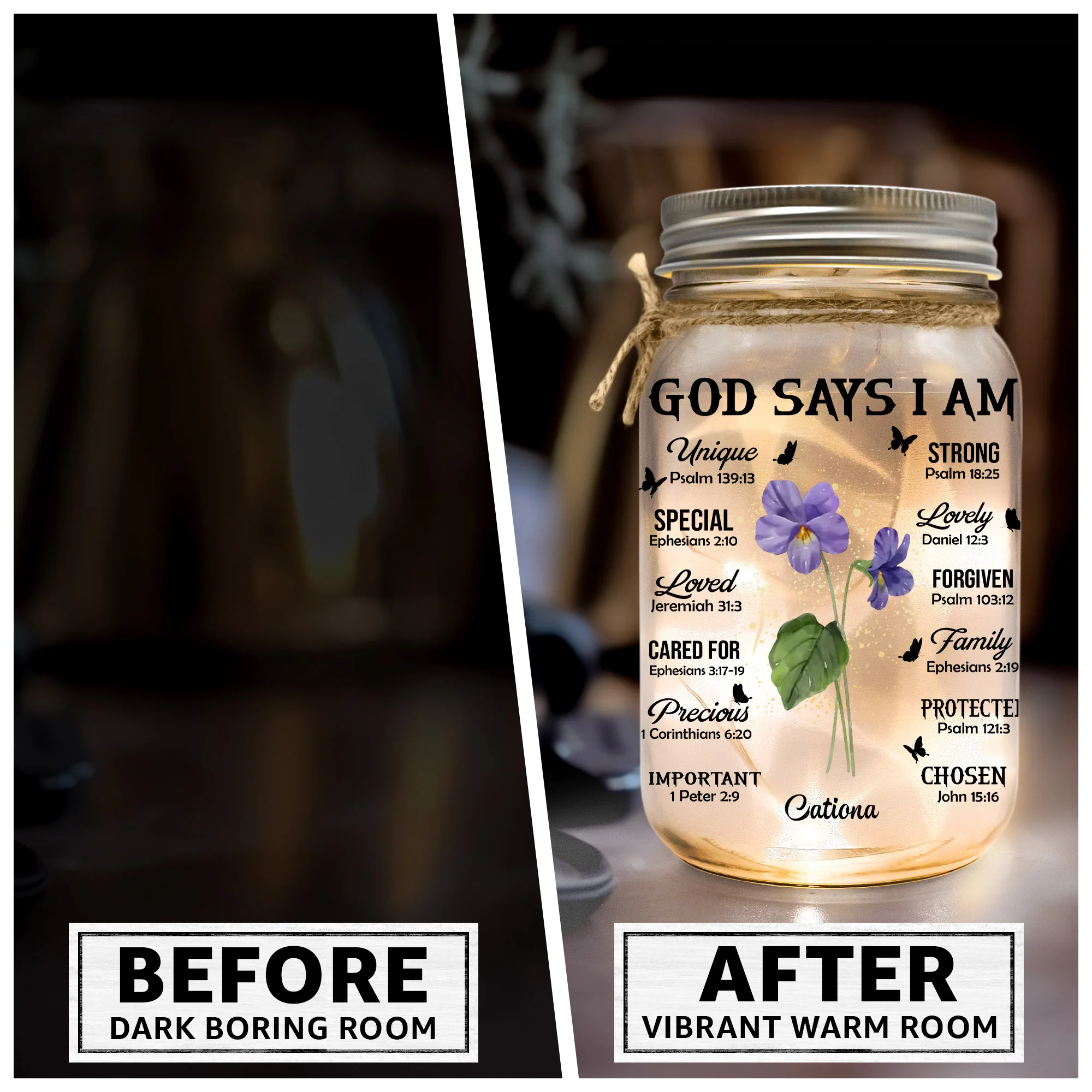 Birthday Flowers God Says I Am - Personalized Mason Jar Light - Image 5