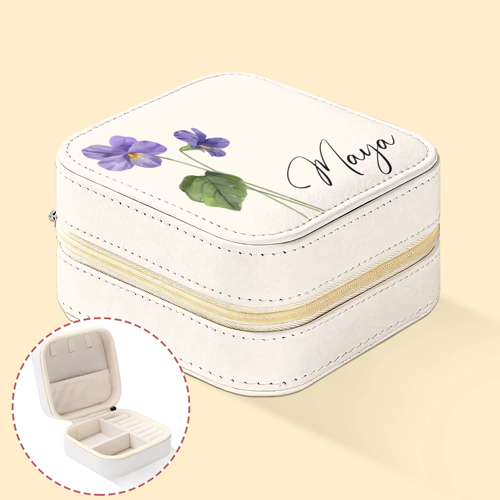 Birthday Flowers With Name - Personalized Jewelry Box - Image 4